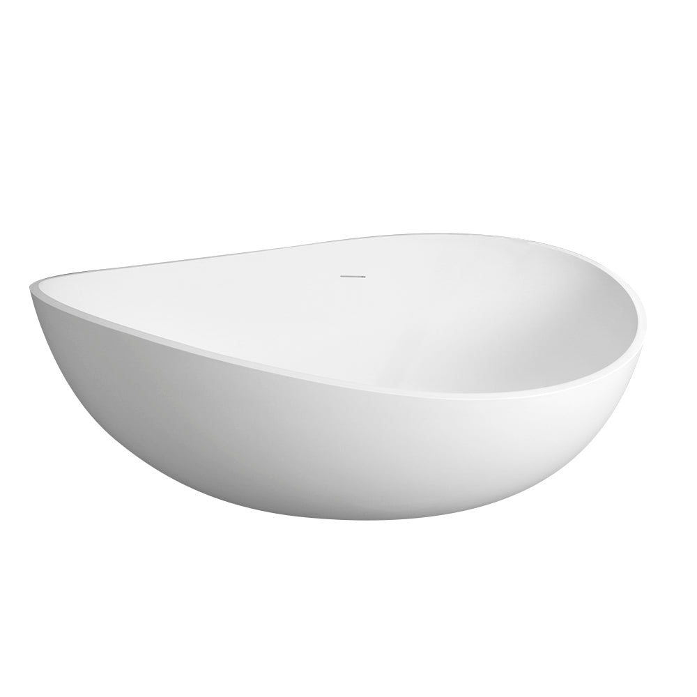 63" Modern Solid Surface Freestanding Soaking Bathtub with Sculptural Oval Design