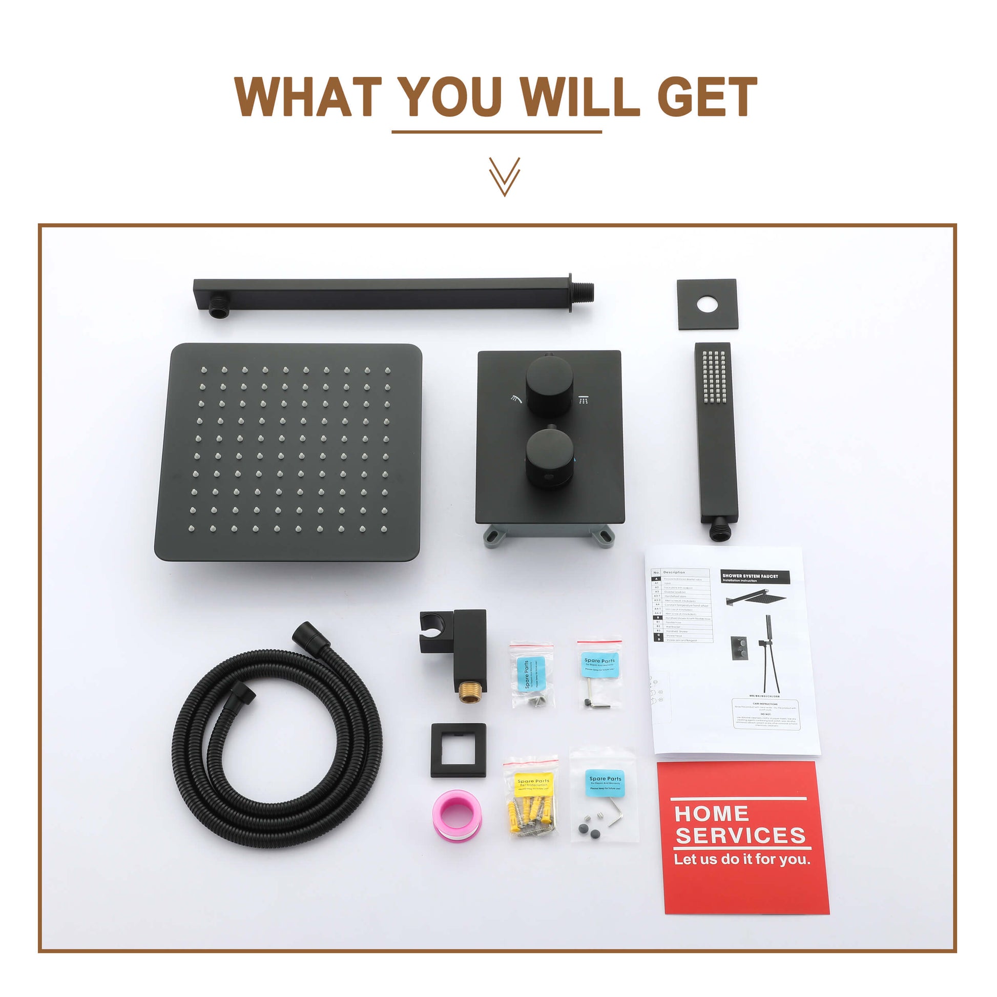 CASAINC Matte Black Wall Mounted Bathroom Shower Faucet Set