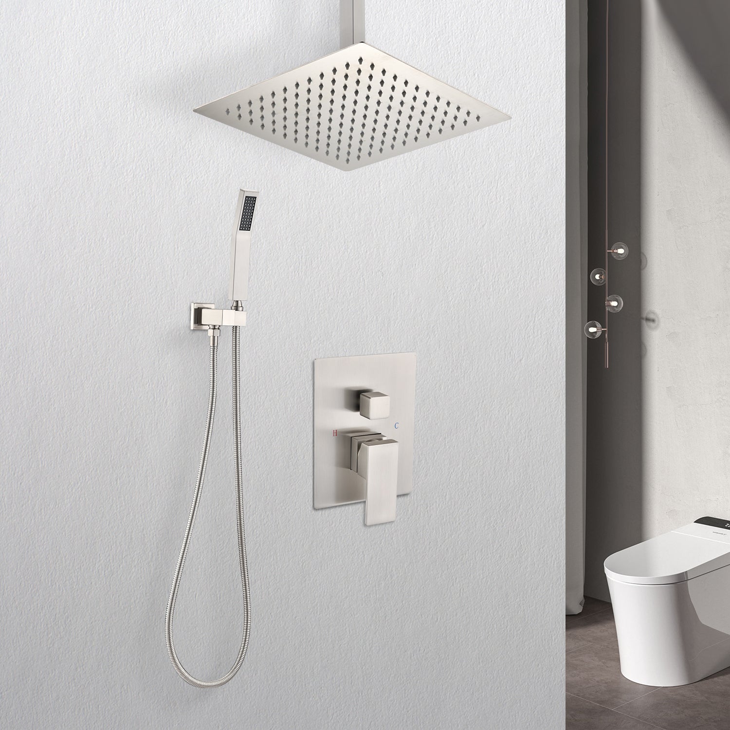 Ceiling Mounted Shower System Combo Set with Handheld and 16'Shower head-CASAINC