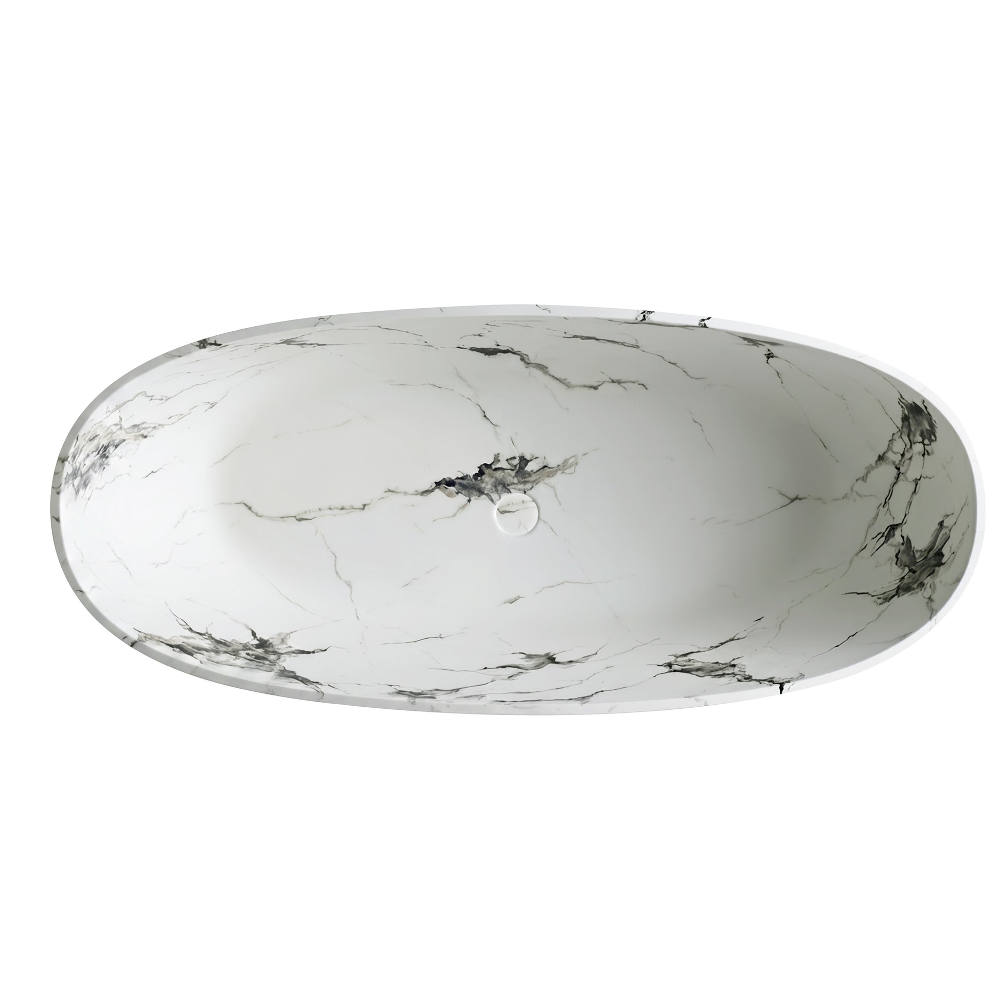 65" Freestanding Solid Surface Bathtub in Statuario White Marble Look with Ergonomic Backrest
