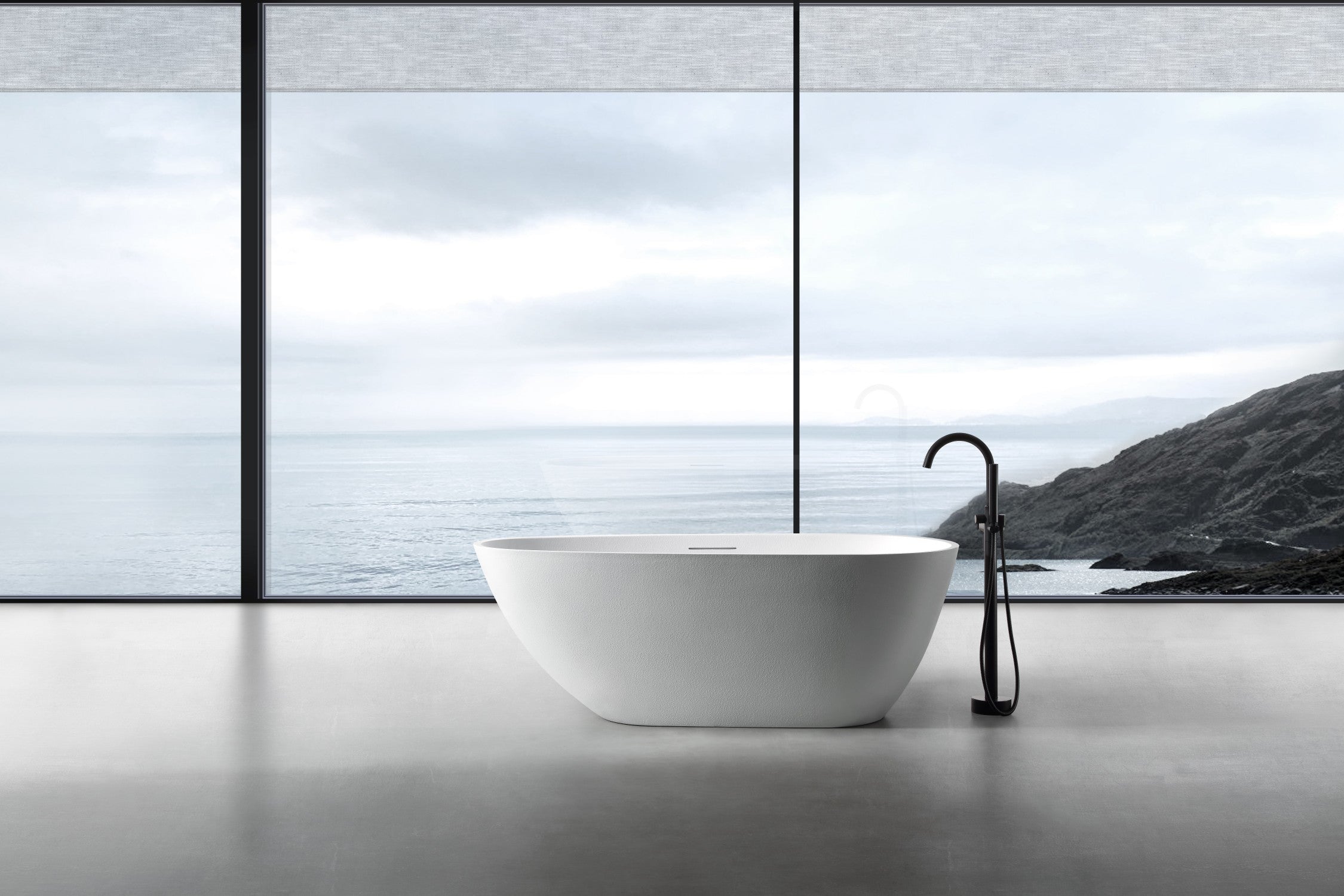 67" Freestanding Soaking Bathtub, Lightweight Fiberglass Composite with Matte Gel Coat Finish & Center Drain