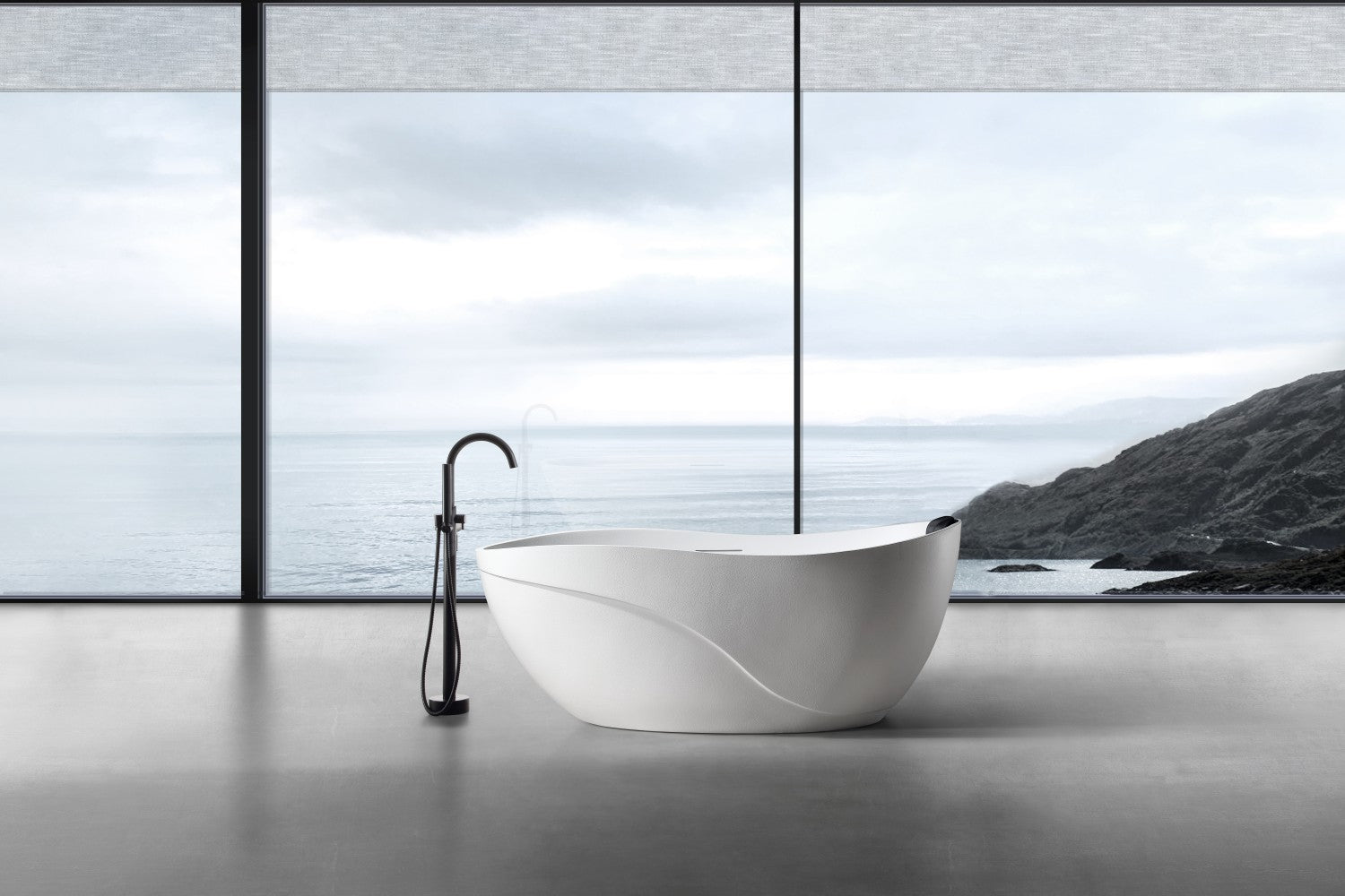 67" Freestanding Soaking Bathtub, Natural Stone-Inspired Fiberglass Composite with Matte Gel Coat Finish, cUPC Certified