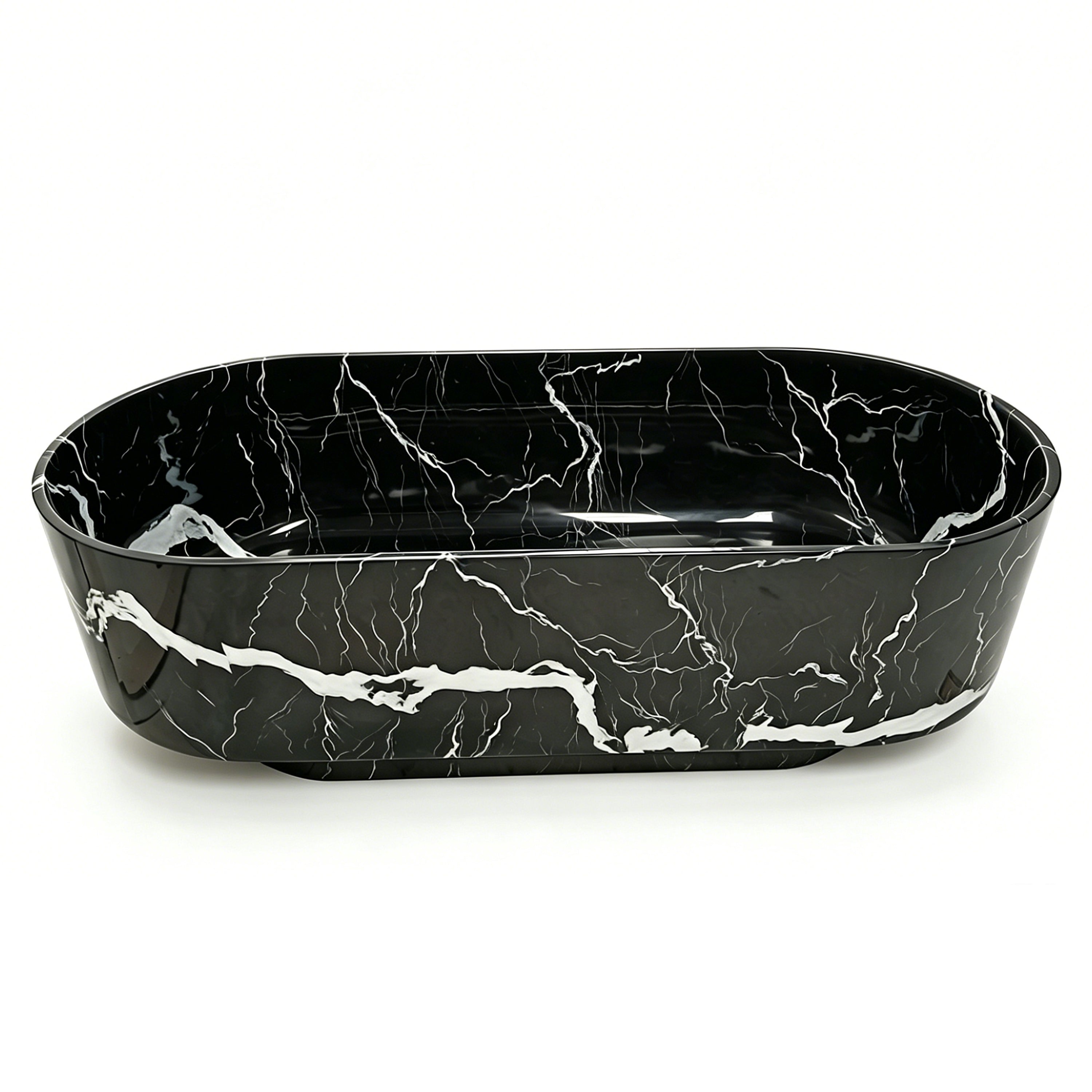 67" Freestanding Solid Surface Deep Soaking Bathtub with Marble Finish - Black