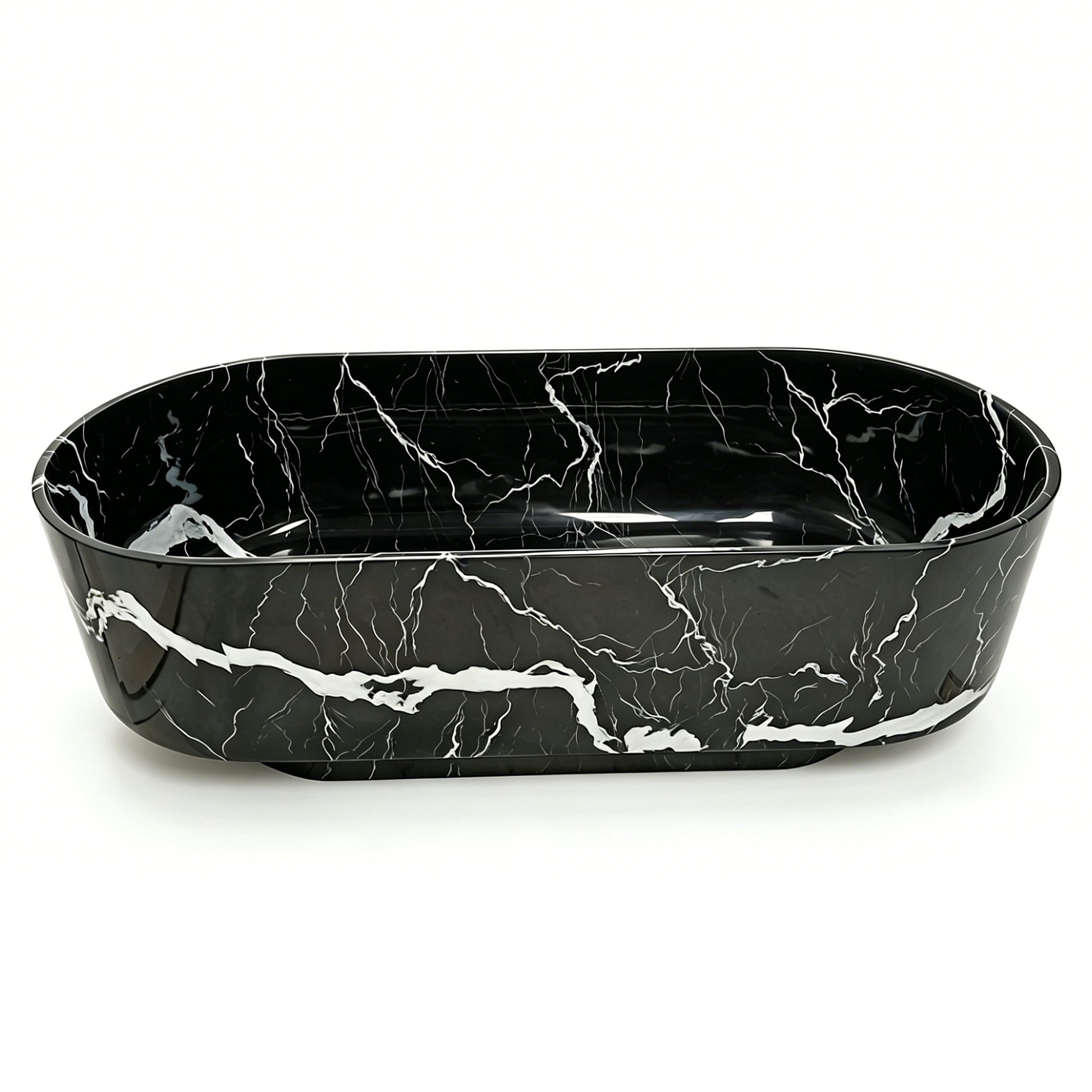 67" Freestanding Solid Surface Deep Soaking Bathtub with Marble Finish - Black