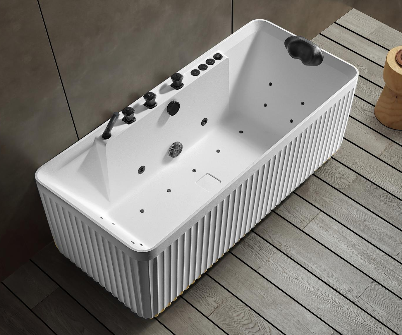 67" Freestanding Whirlpool Bathtub with 12 Water Jets, 10 Air Jets, LED Light & Matte Black/Matte White