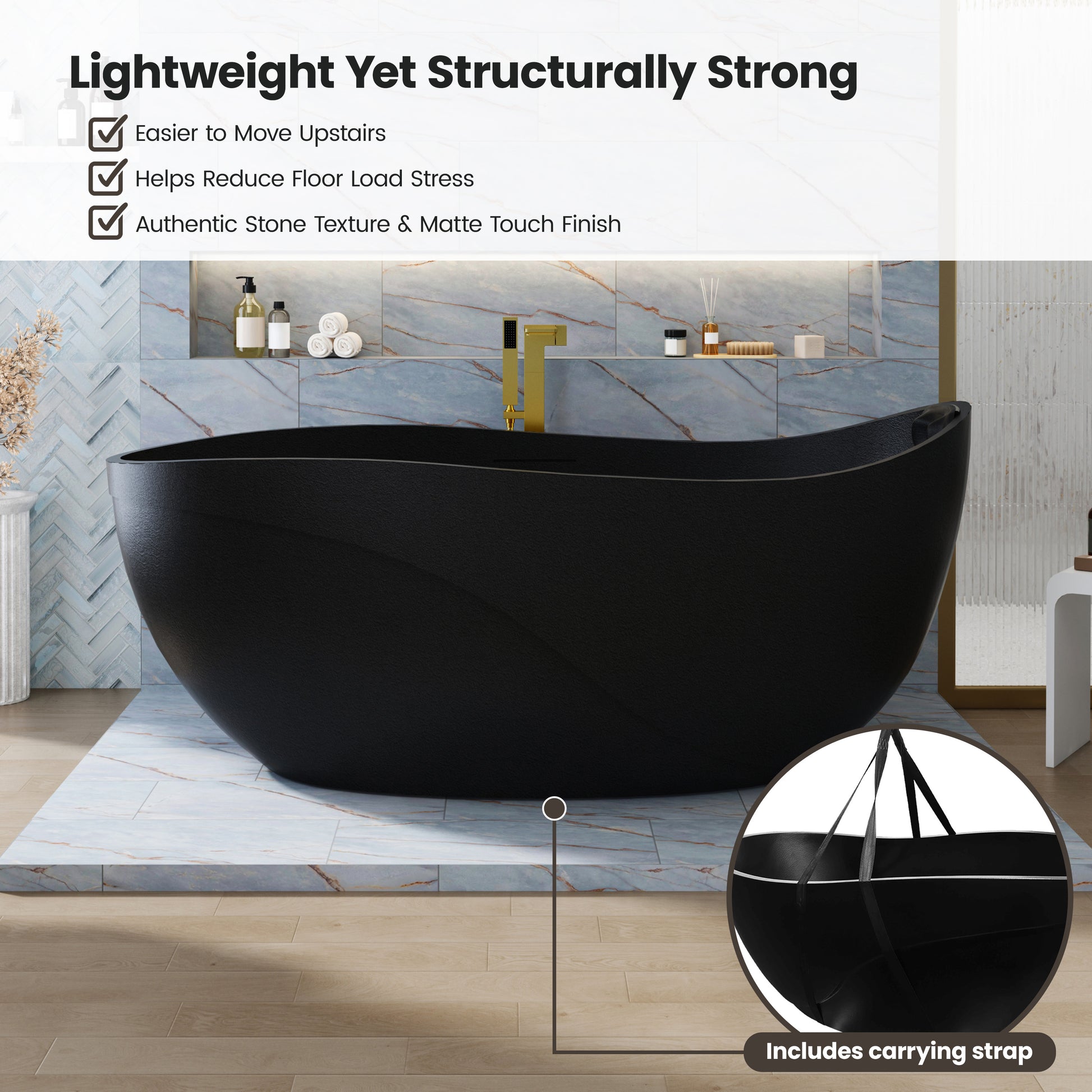 67" Gel Coat Freestanding Soaking Bathtub with Drain & Overflow