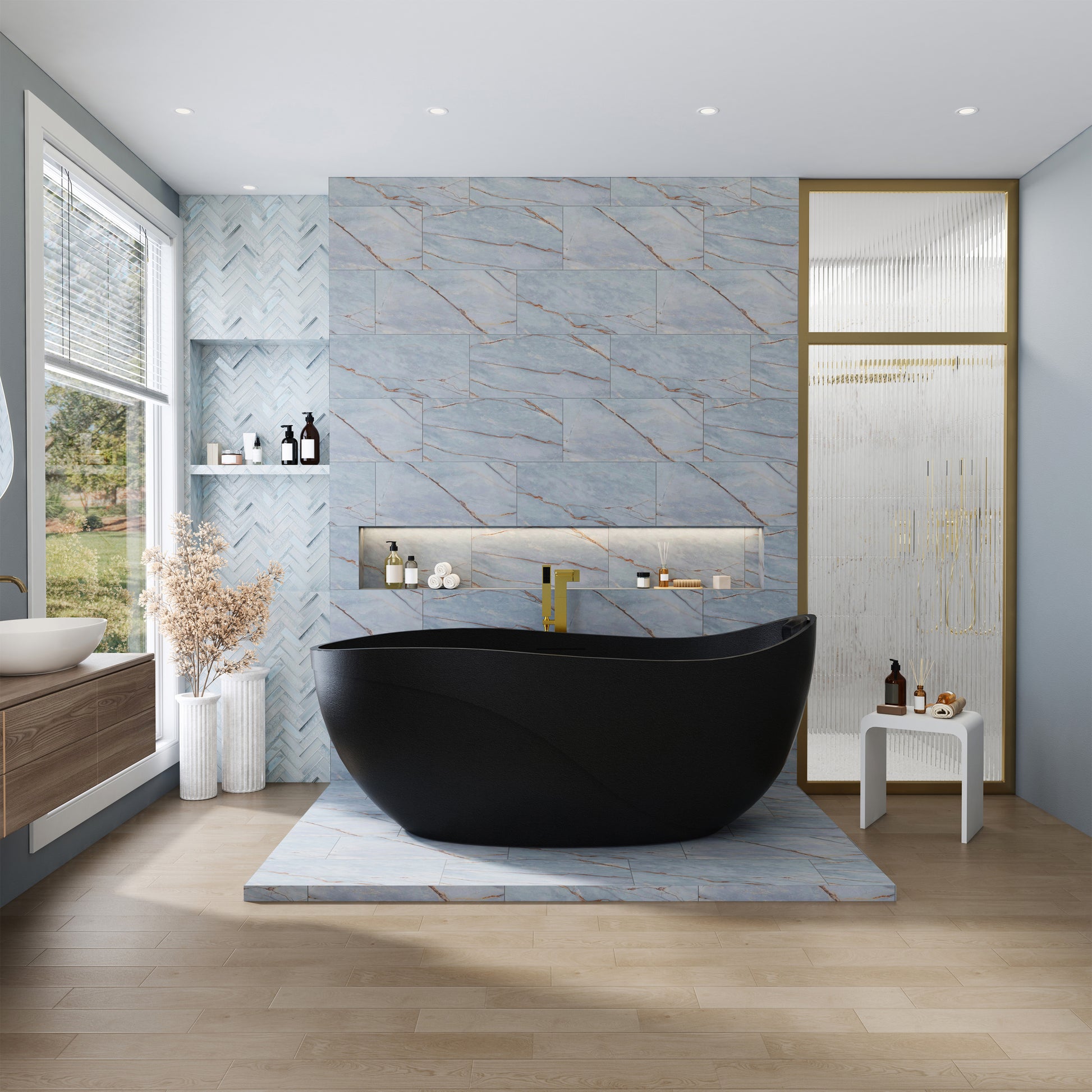 67" Gel Coat Freestanding Soaking Bathtub with Drain & Overflow