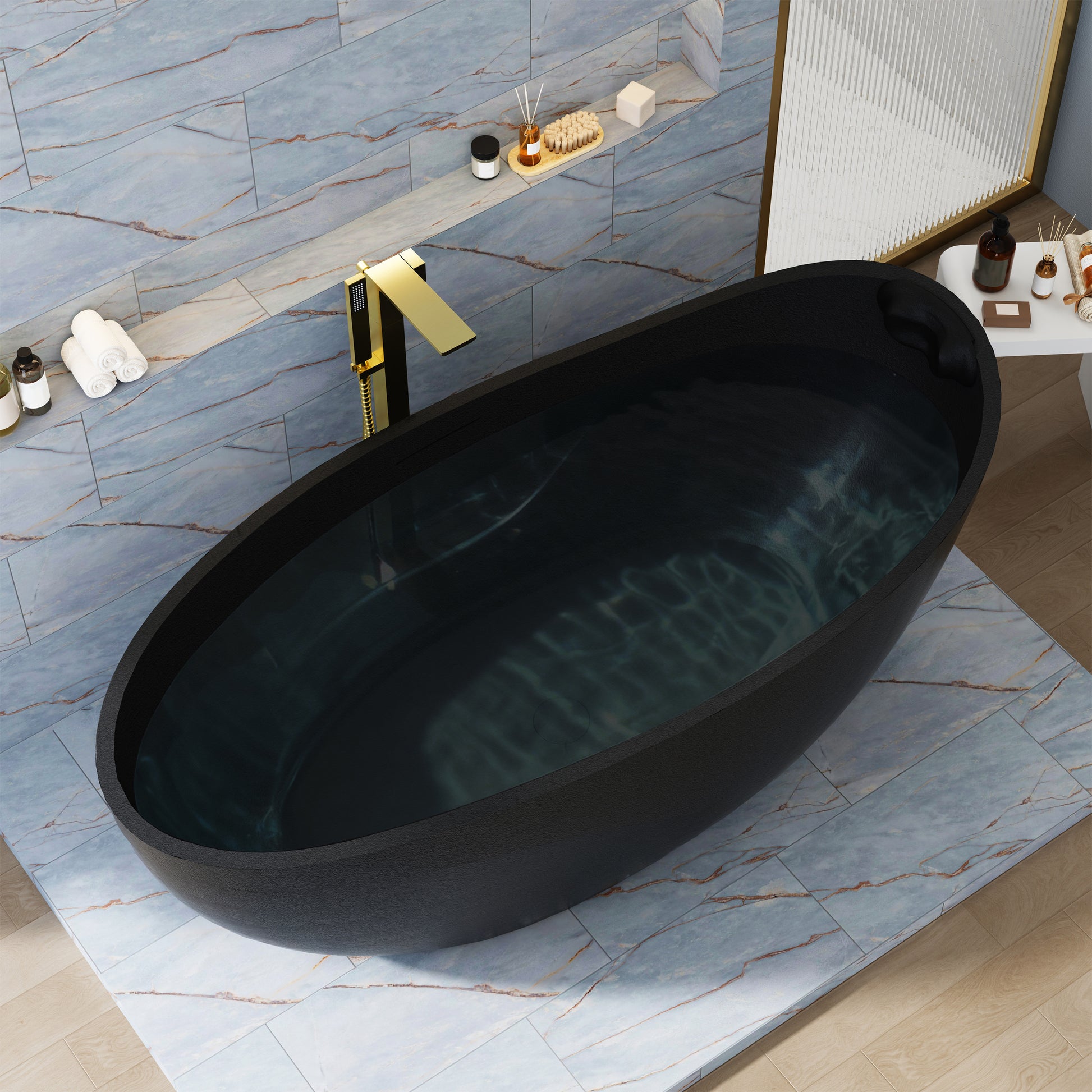 67" Gel Coat Freestanding Soaking Bathtub with Drain & Overflow