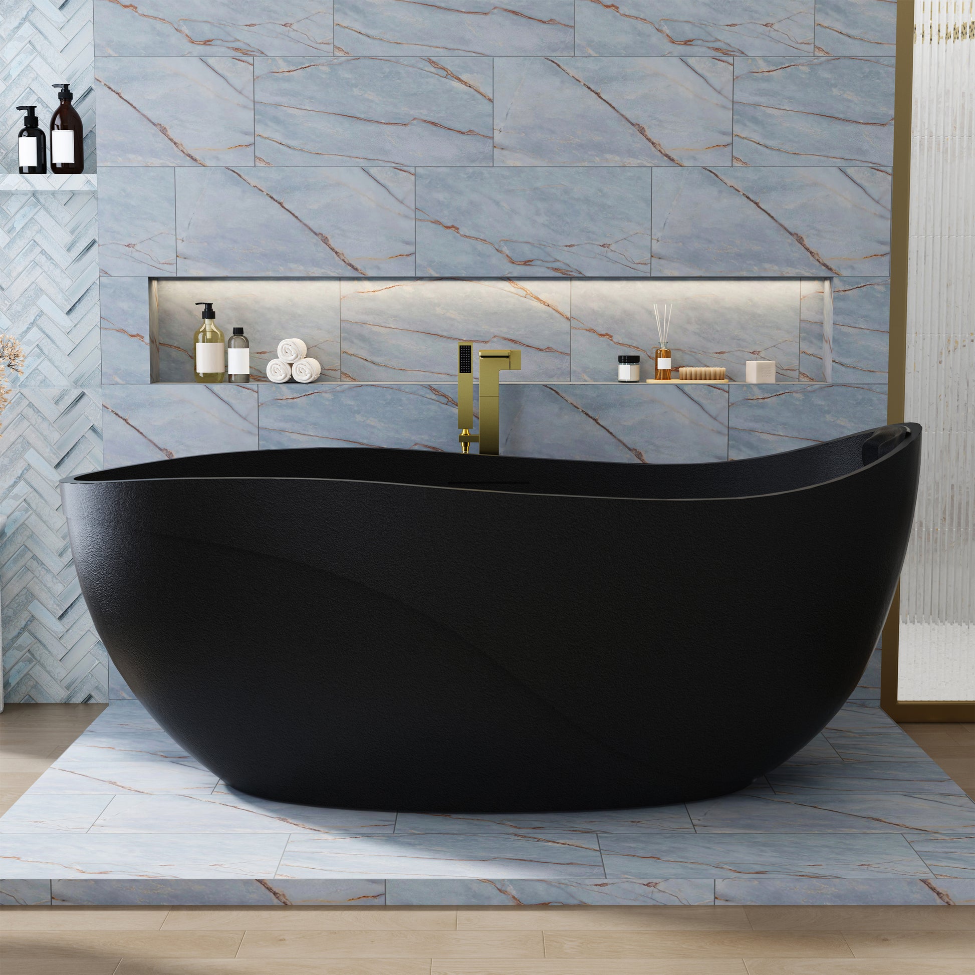 67" Gel Coat Freestanding Soaking Bathtub with Drain & Overflow