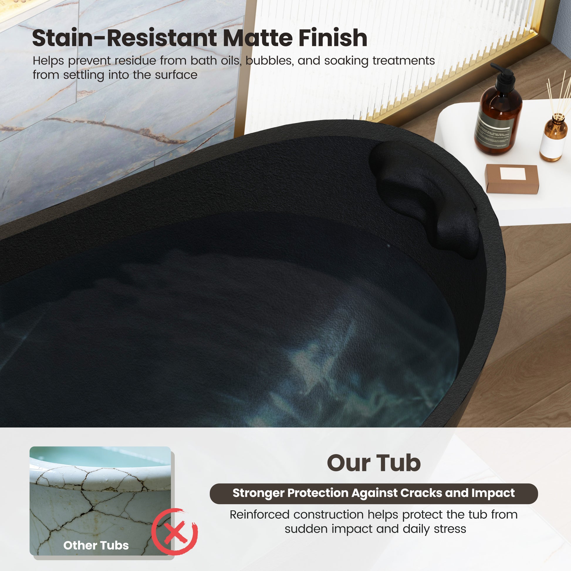 67" Gel Coat Freestanding Soaking Bathtub with Drain & Overflow