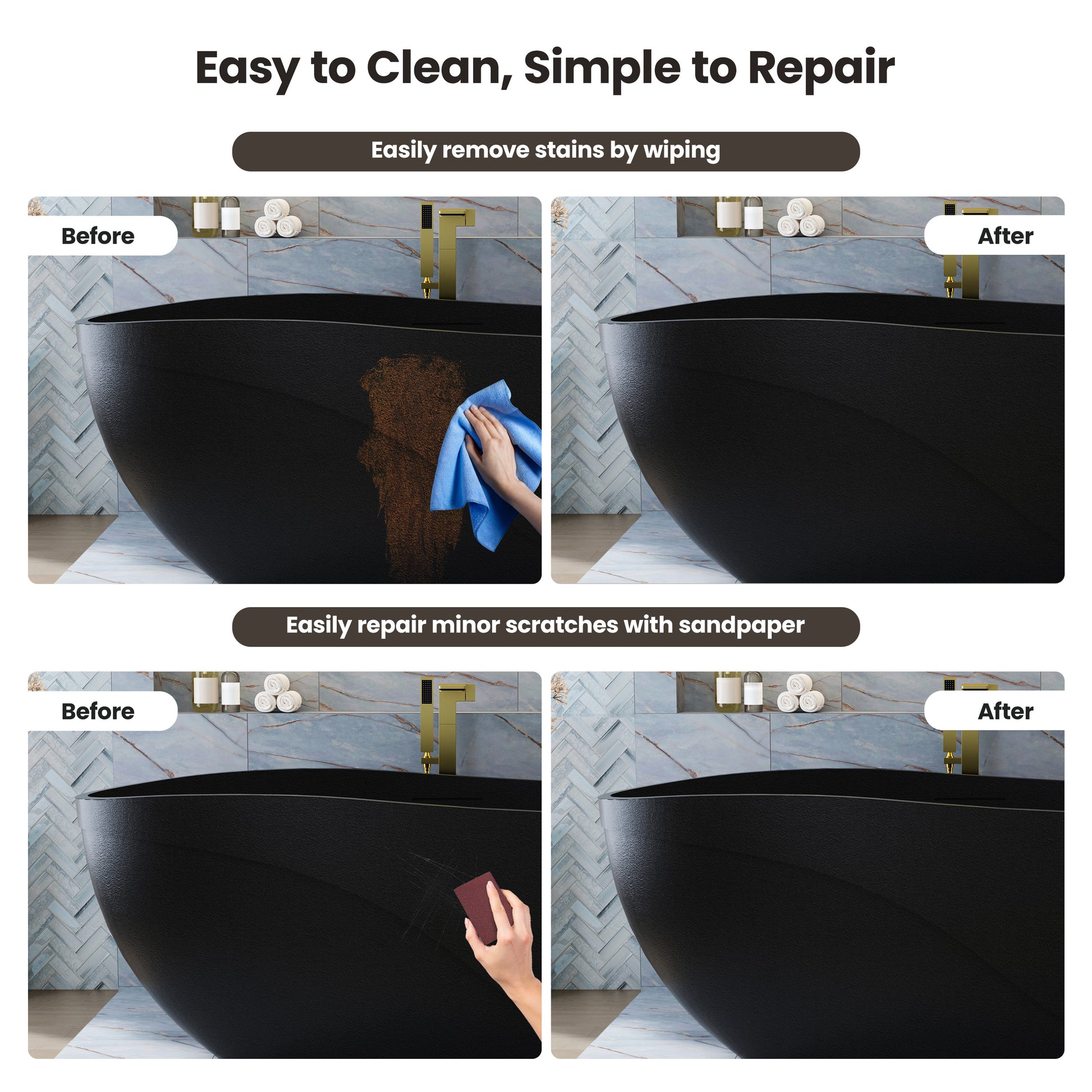 67" Gel Coat Freestanding Soaking Bathtub with Drain & Overflow