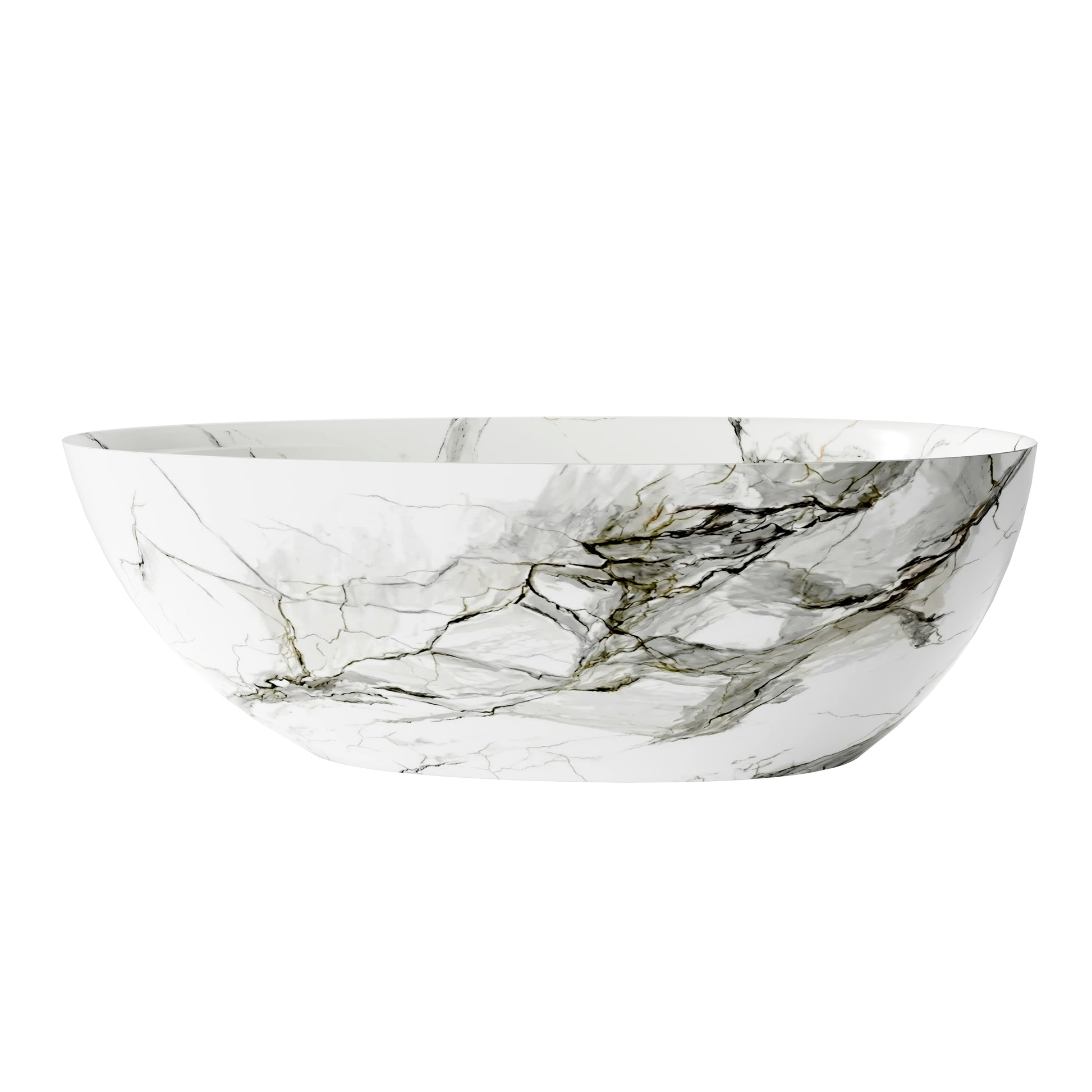 67" Luxury Freestanding Egg-Shaped Solid Surface Soaking Tub with Crescent Deck - Veinflow