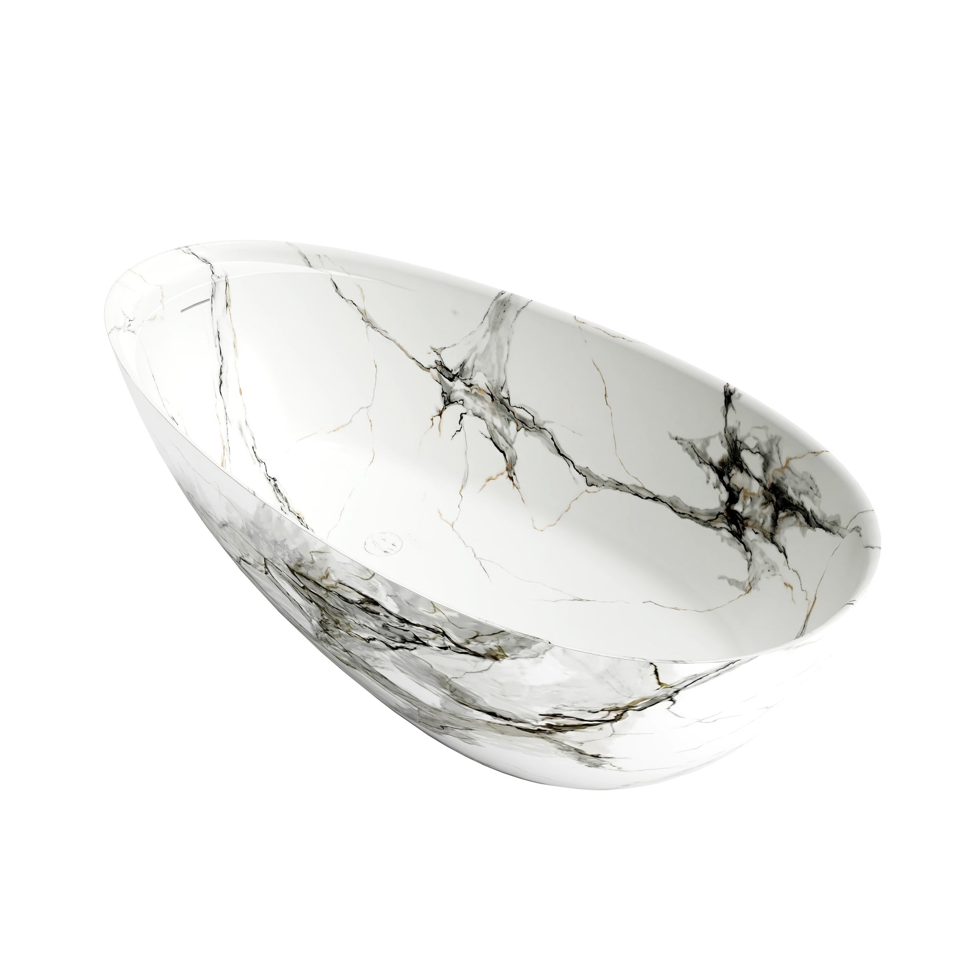 67" Luxury Freestanding Egg-Shaped Solid Surface Soaking Tub with Crescent Deck - Veinflow