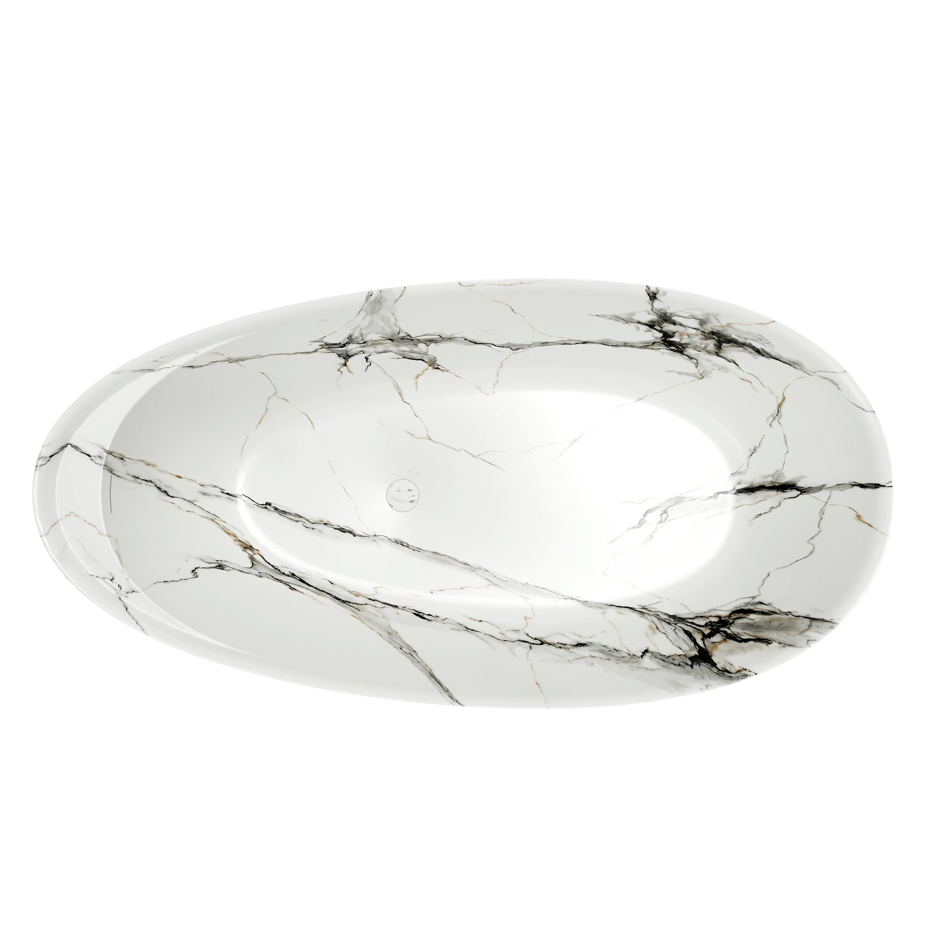 67" Luxury Freestanding Egg-Shaped Solid Surface Soaking Tub with Crescent Deck - Veinflow