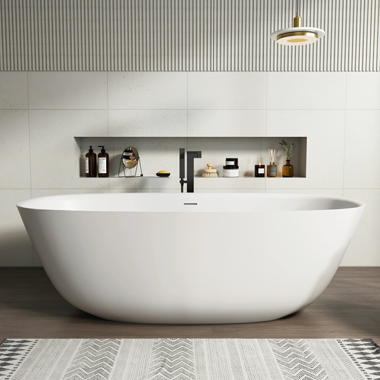 67" Minimalist Stone Resin Freestanding Soaking Tub with Oval Design