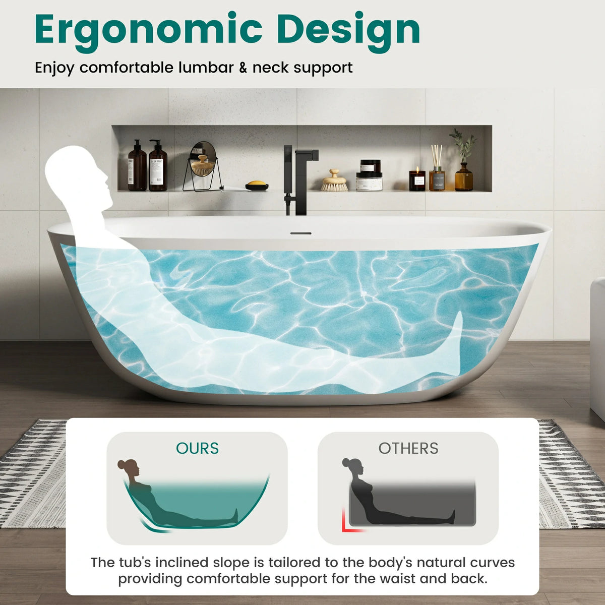 67" Minimalist Stone Resin Freestanding Soaking Tub with Oval Design
