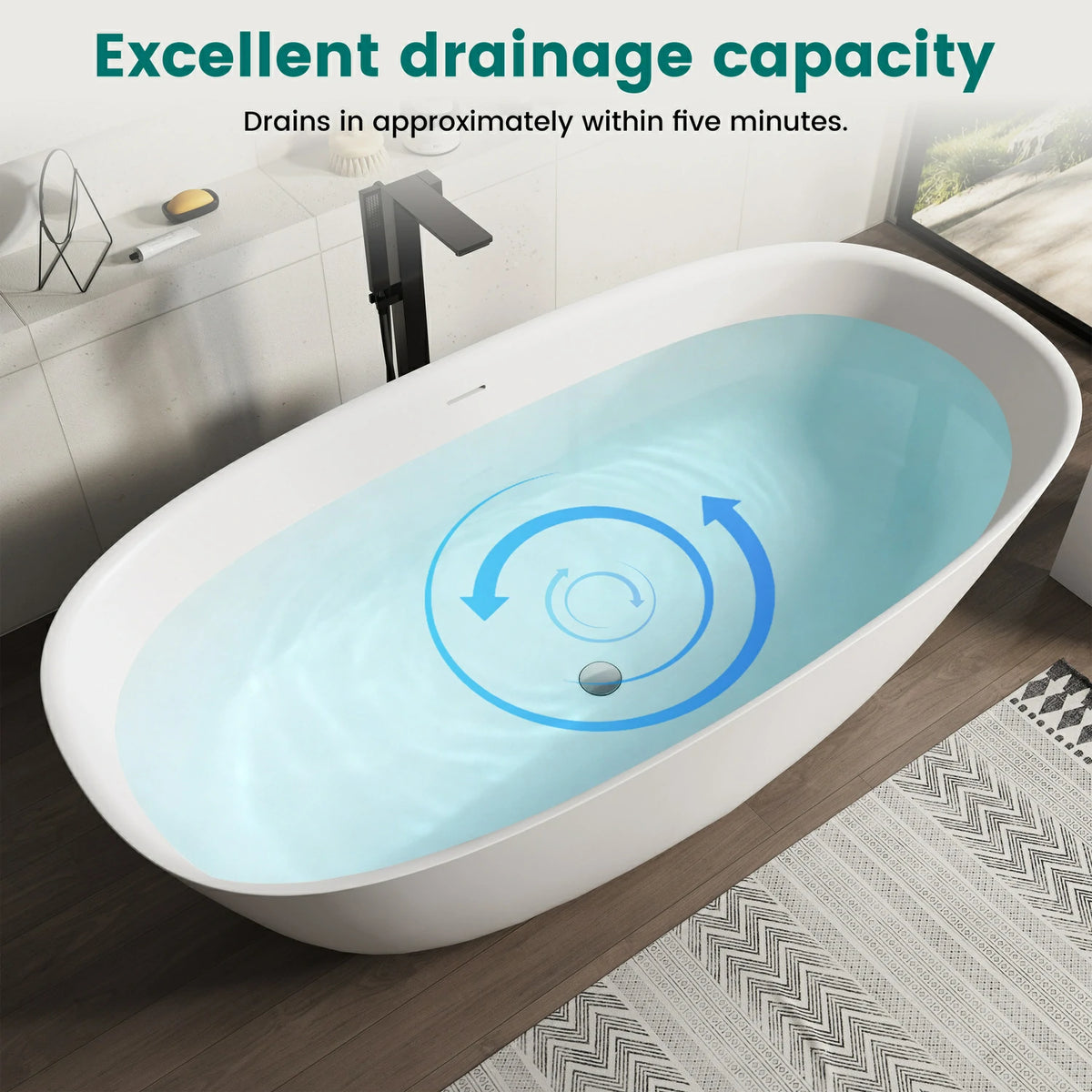 67" Minimalist Stone Resin Freestanding Soaking Tub with Oval Design