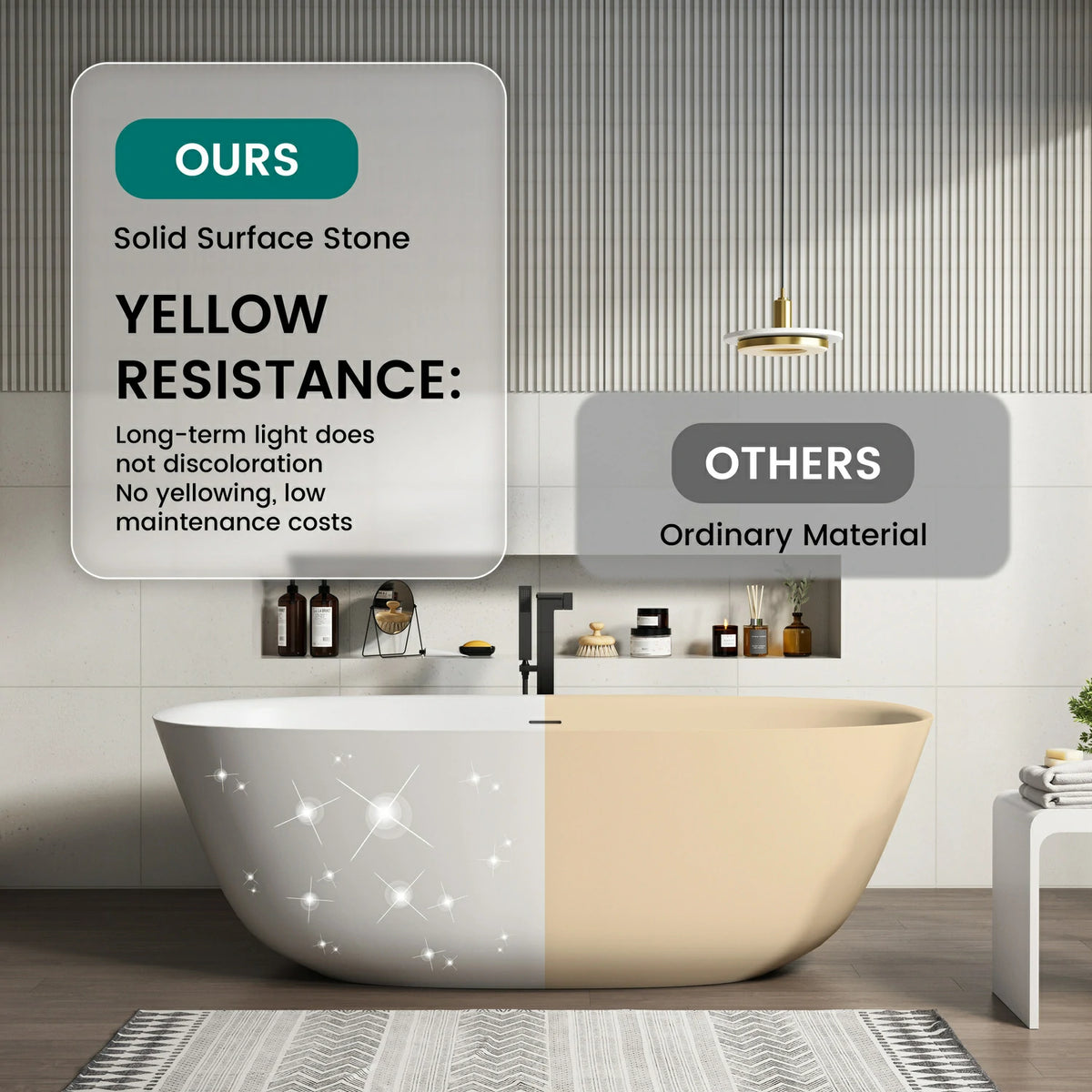 67" Minimalist Stone Resin Freestanding Soaking Tub with Oval Design