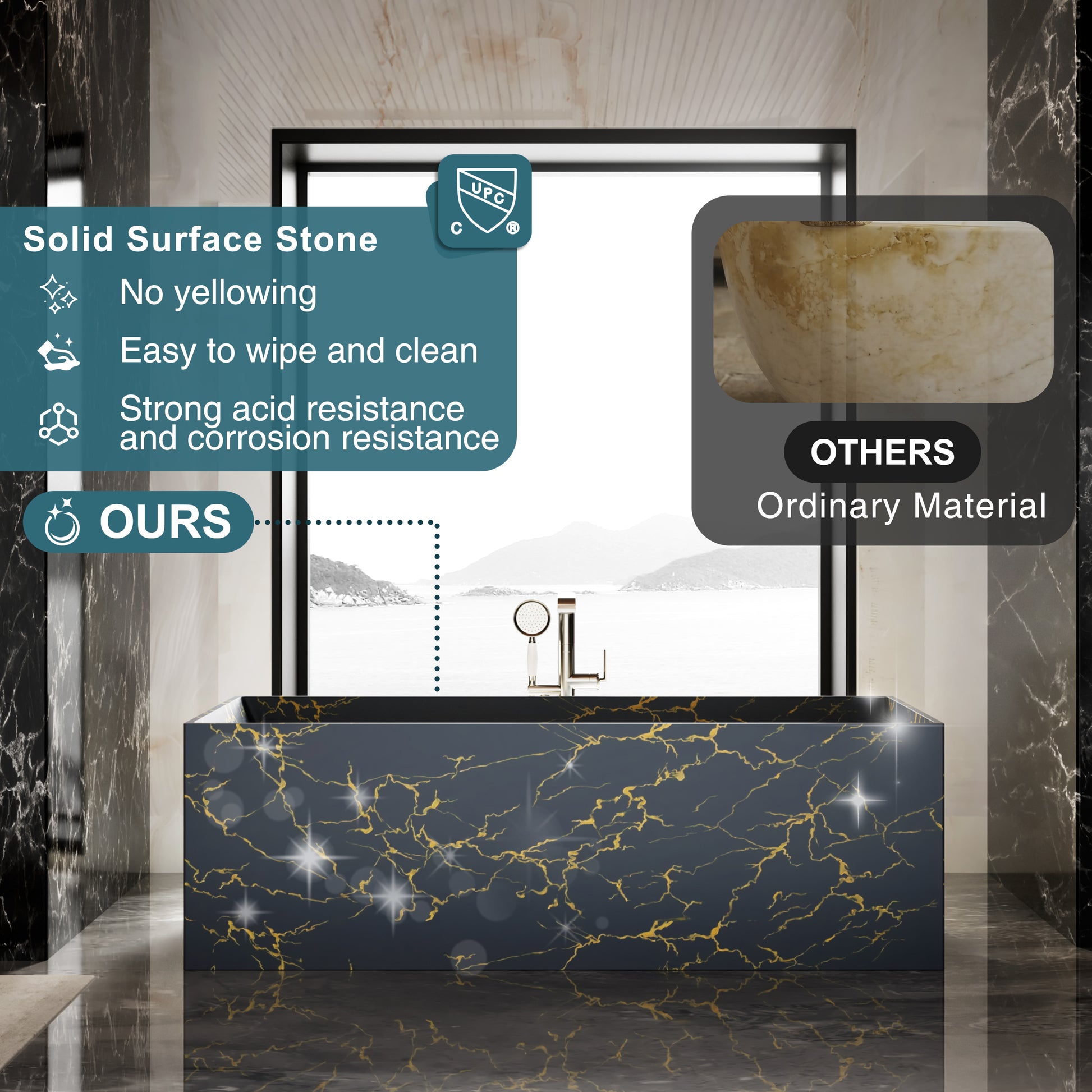 67" Rectangular Solid Surface Freestanding Bathtub with Square Silhouette - Veinflow