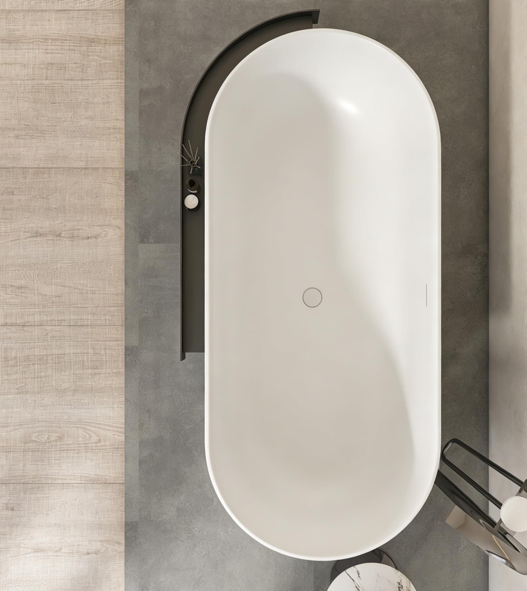 67" Solid Surface Freestanding Bathtub with Storage Shelf