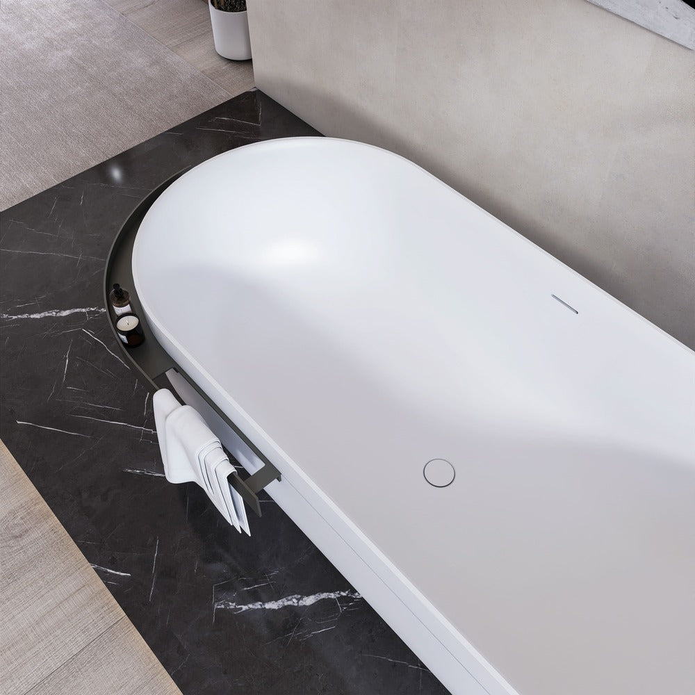 67" Solid Surface Freestanding Bathtub with Storage Shelf