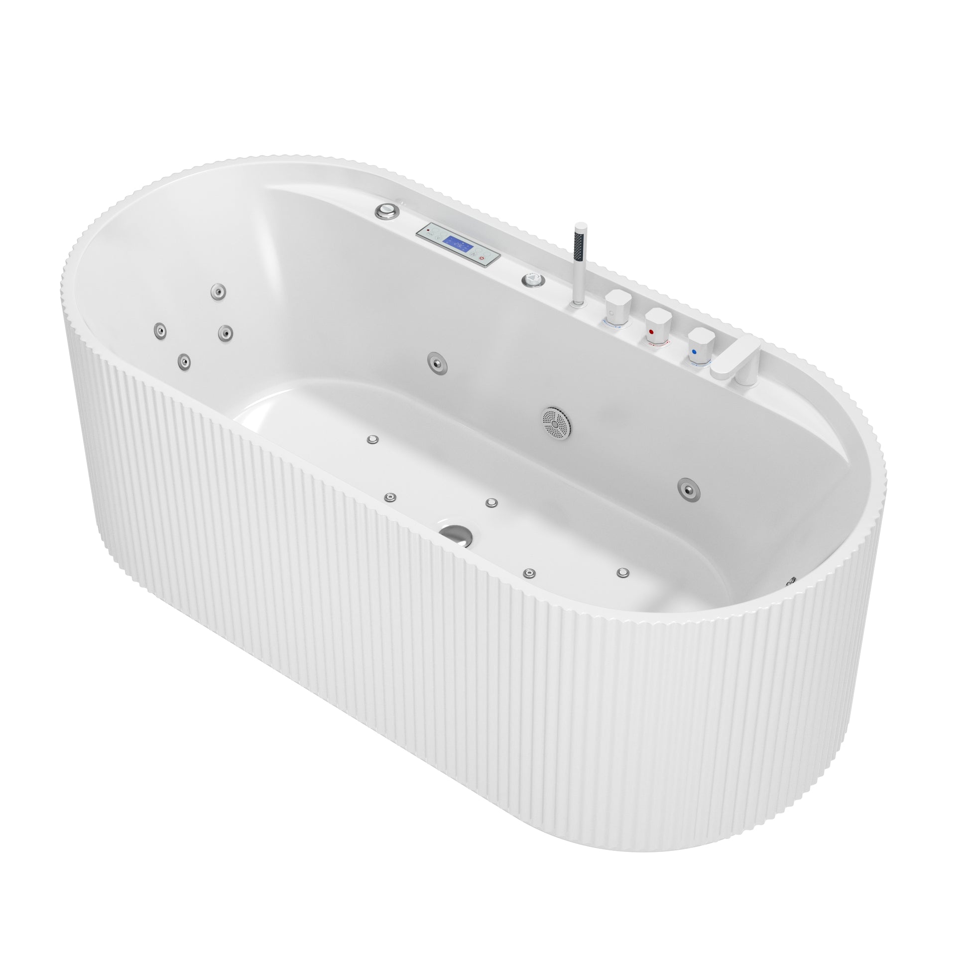 67" Freestanding Acrylic Tub with Dual Whirlpool & Air Massage, LED Skirt Lighting, Bluetooth & Aromatherapy