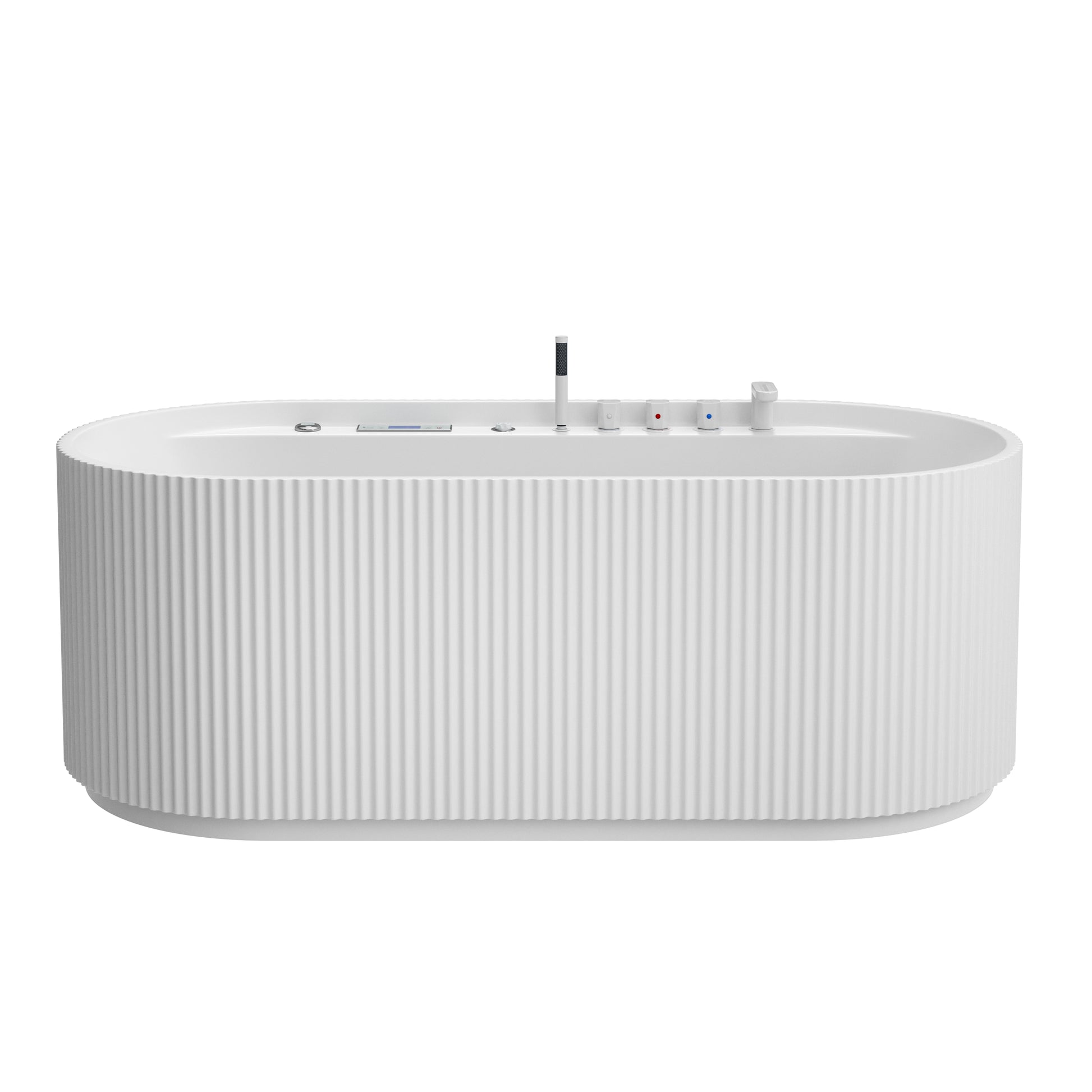 67" Freestanding Acrylic Tub with Dual Whirlpool & Air Massage, LED Skirt Lighting, Bluetooth & Aromatherapy