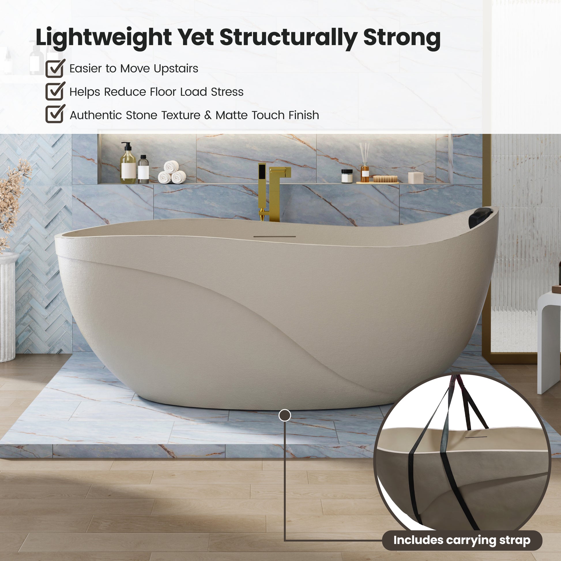 67" Gel Coat Freestanding Soaking Bathtub with Drain & Overflow