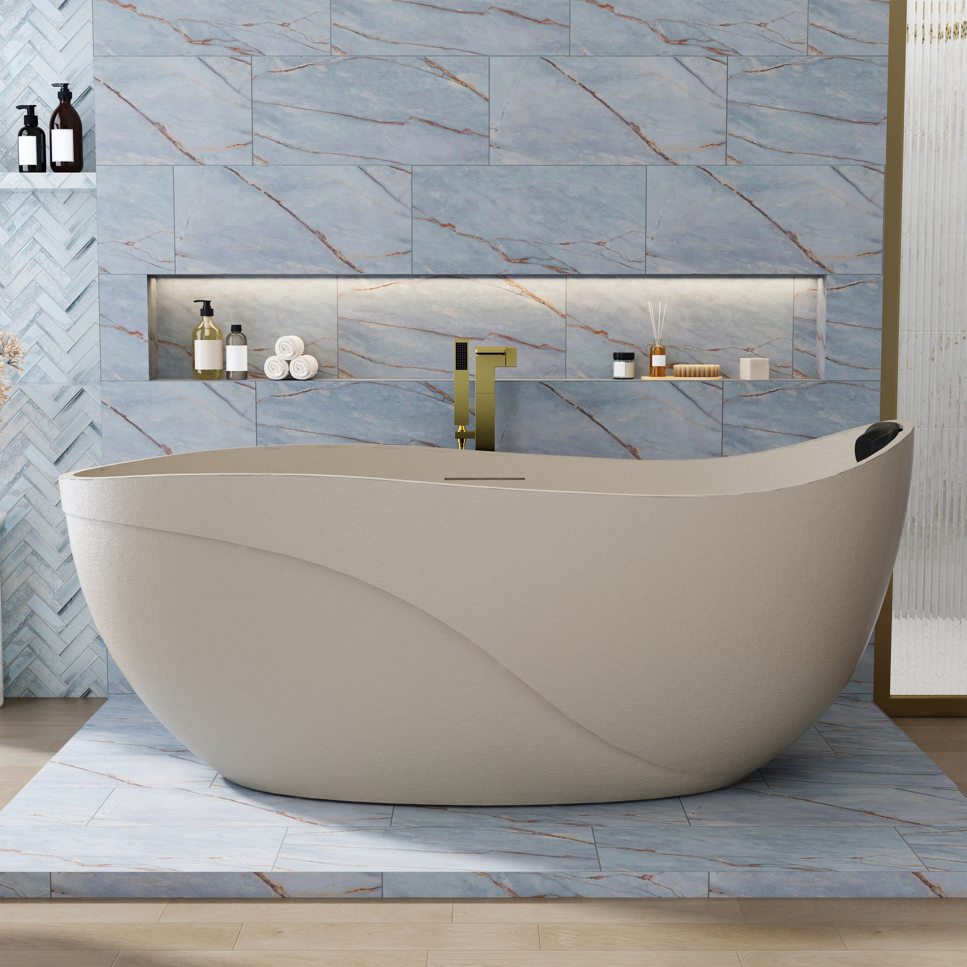 67" Gel Coat Freestanding Soaking Bathtub with Drain & Overflow