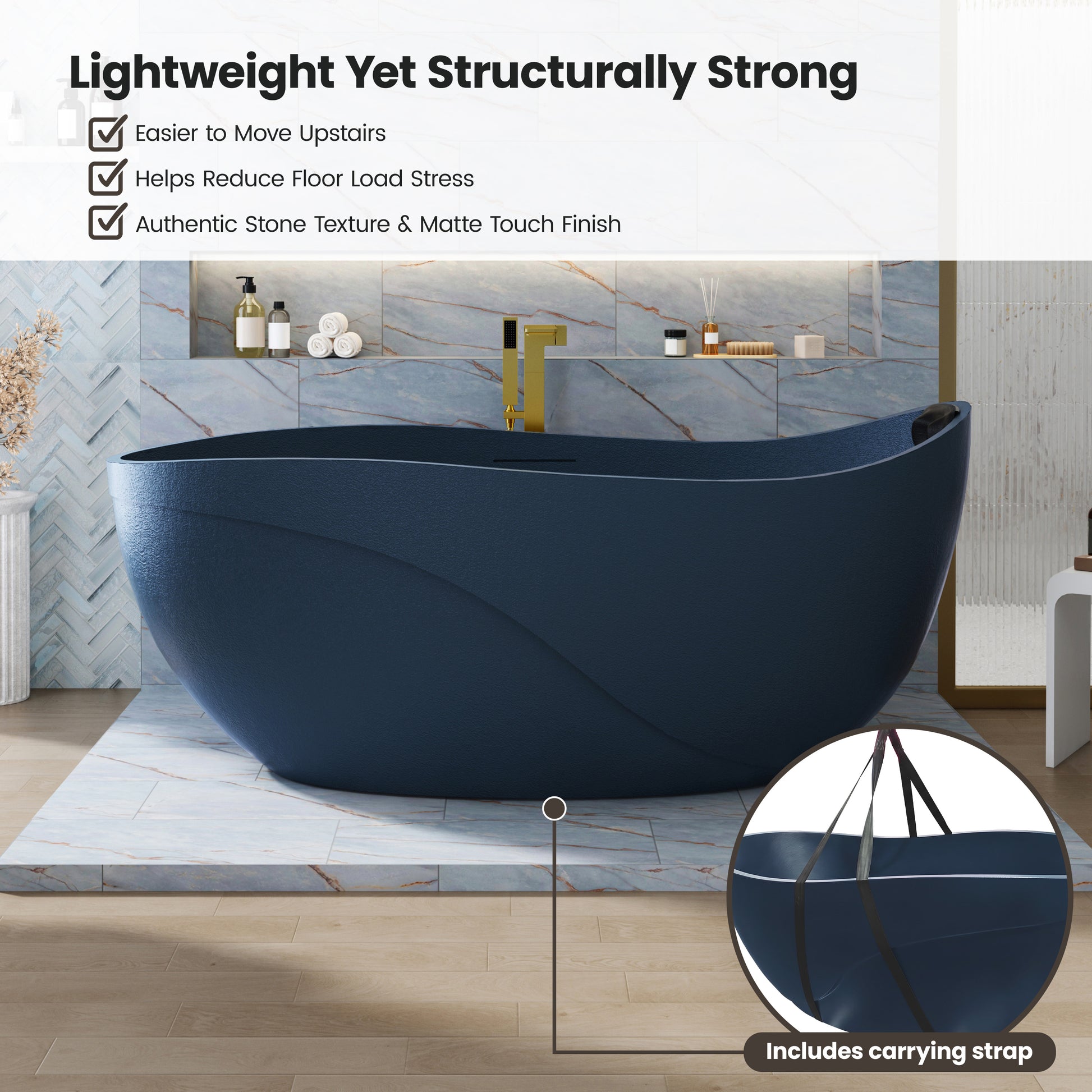 67" Gel Coat Freestanding Soaking Bathtub with Drain & Overflow