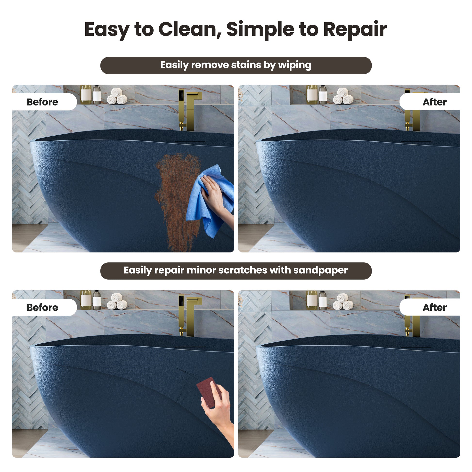 67" Gel Coat Freestanding Soaking Bathtub with Drain & Overflow