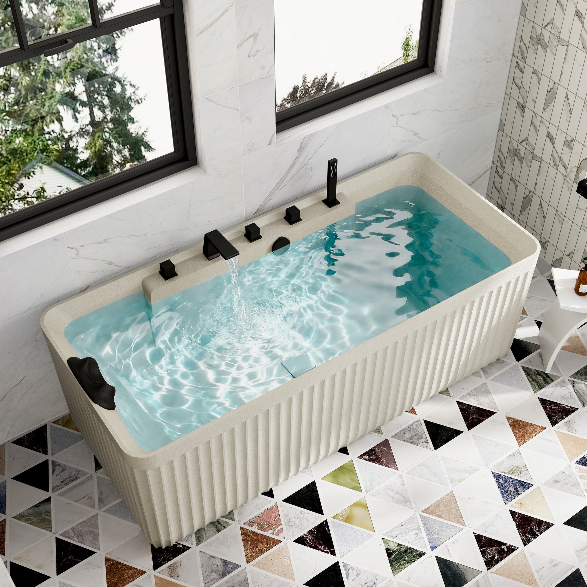 67" Gel Coat Freestanding Soaking Bathtub with Drain & Overflow