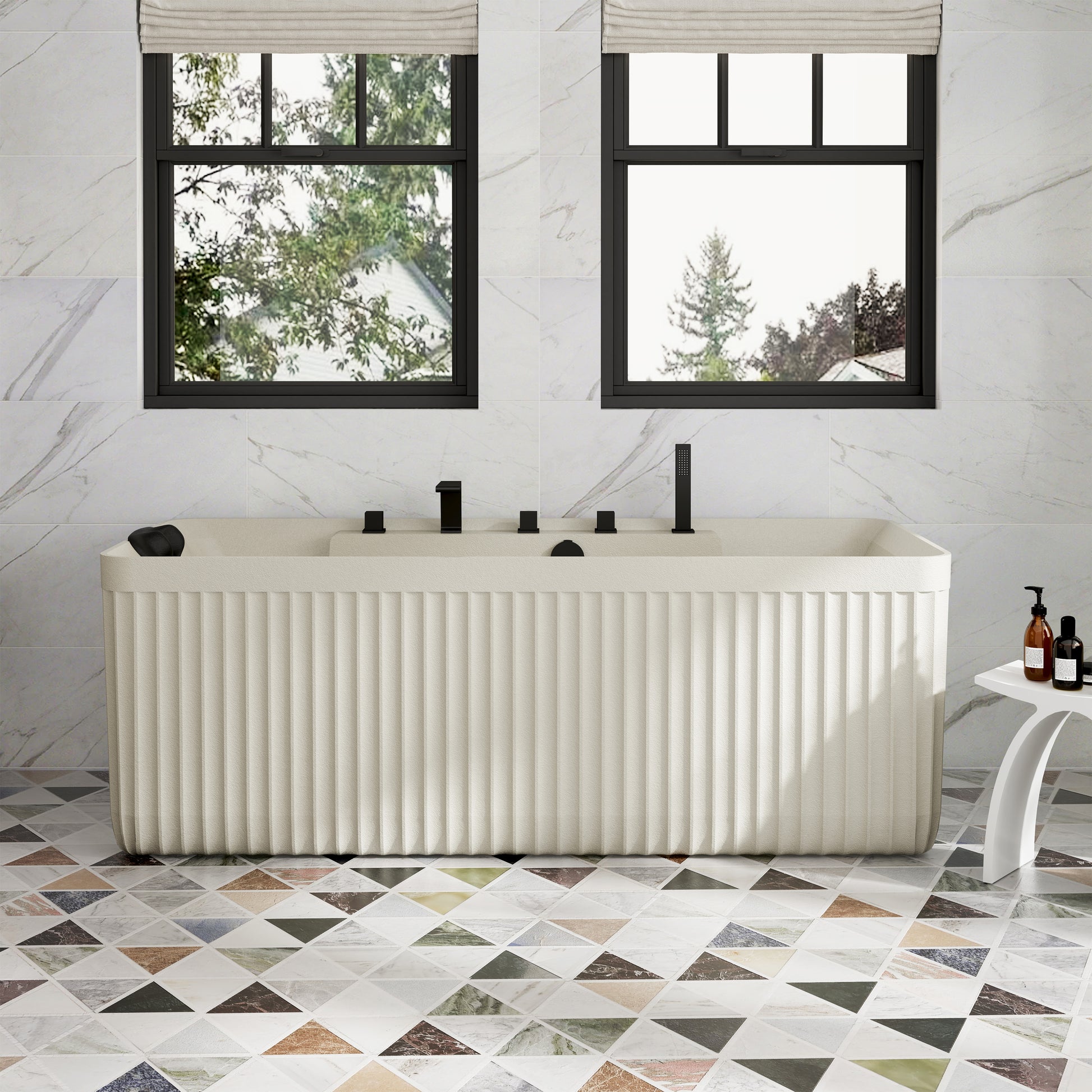 67" Gel Coat Freestanding Soaking Bathtub with Drain & Overflow