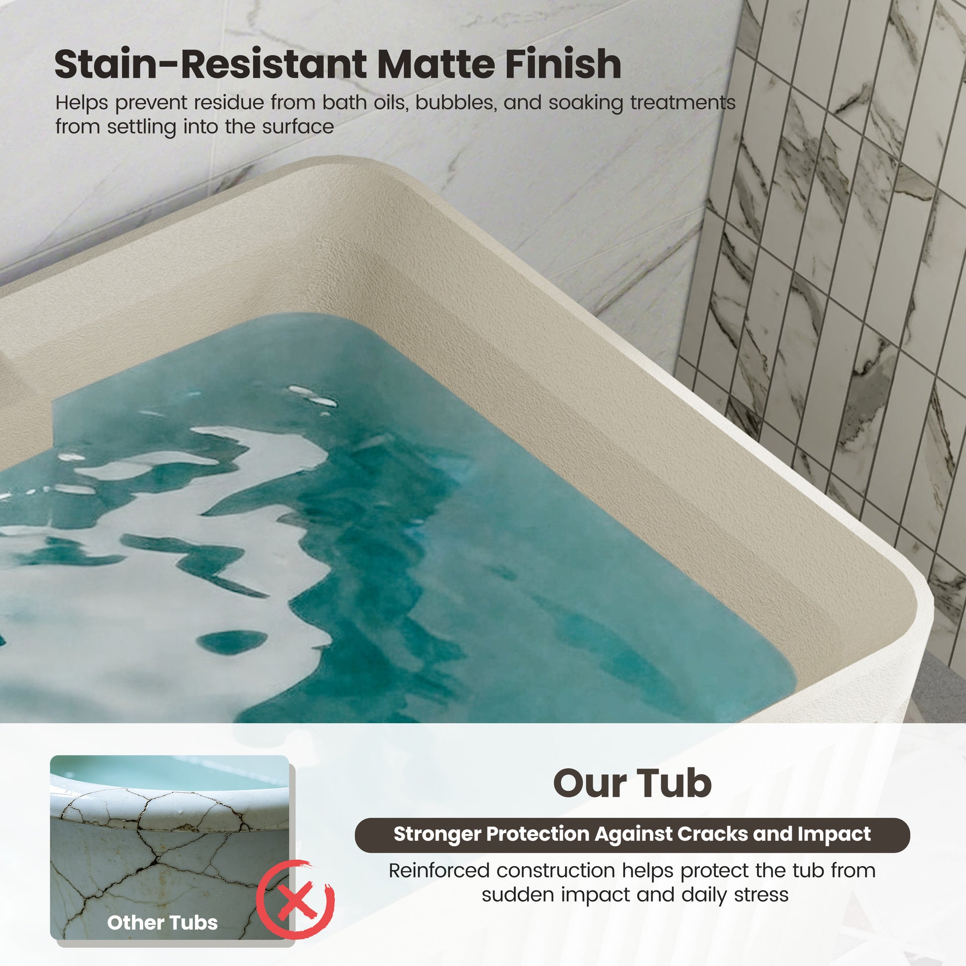 67" Gel Coat Freestanding Soaking Bathtub with Drain & Overflow