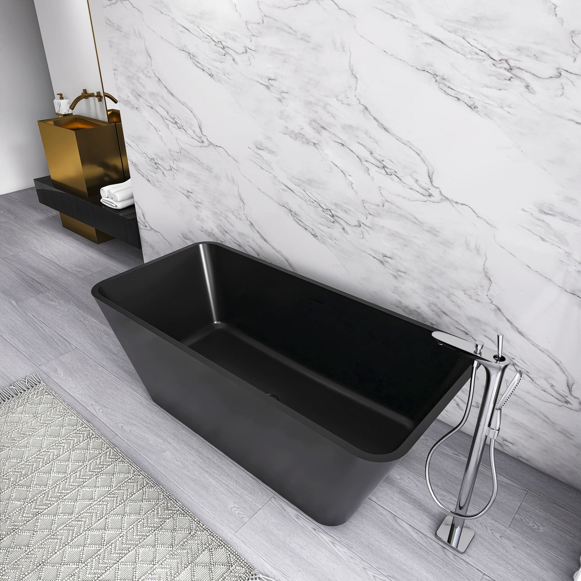 67" Modern Solid Surface Freestanding Soaking Bathtub for Luxury Bathrooms