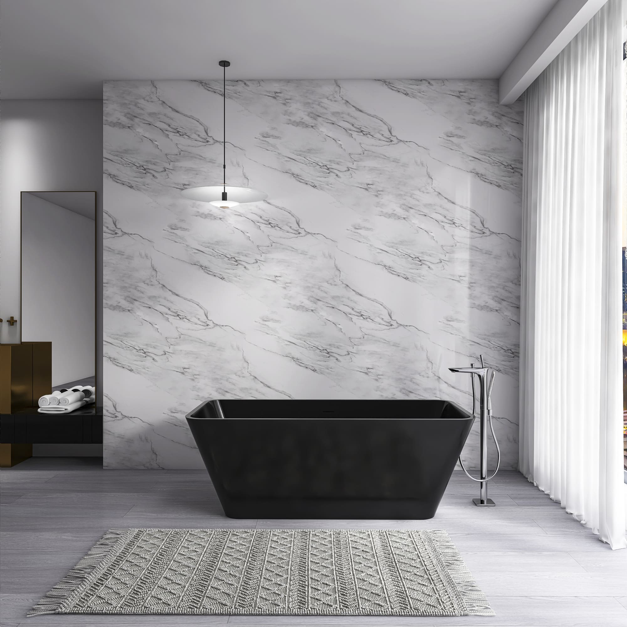 67" Modern Solid Surface Freestanding Soaking Bathtub for Luxury Bathrooms