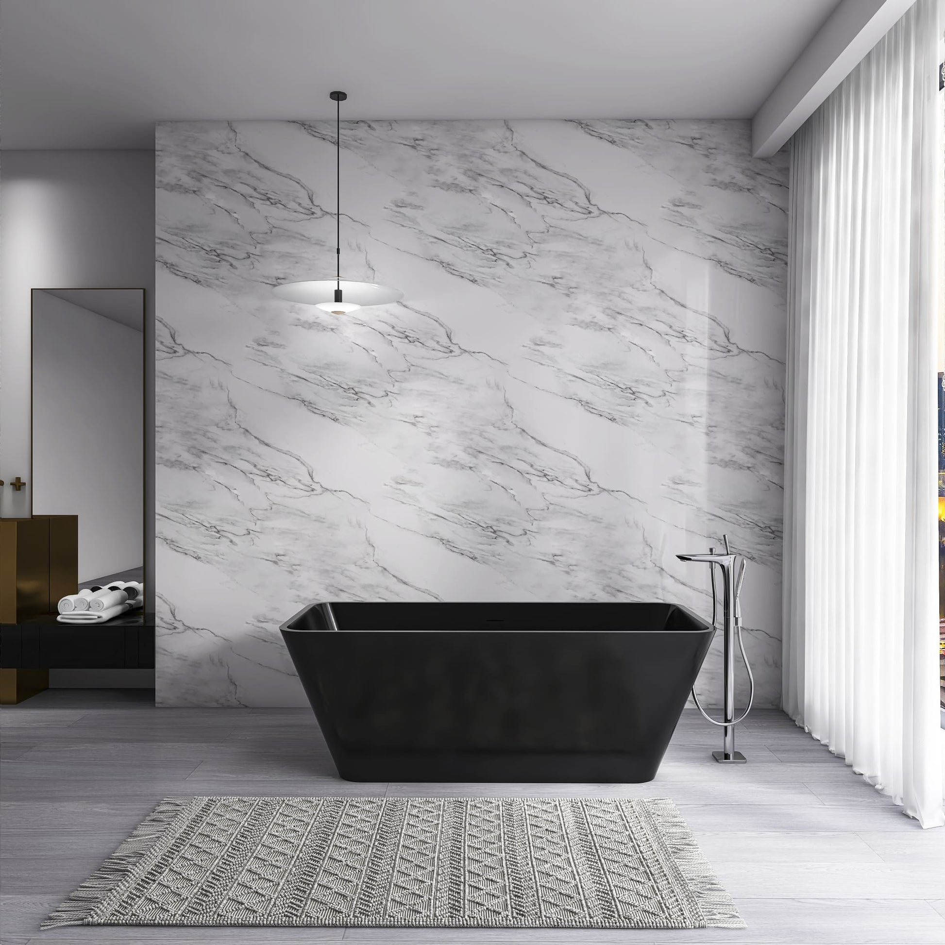 67" Modern Solid Surface Freestanding Soaking Bathtub for Luxury Bathrooms