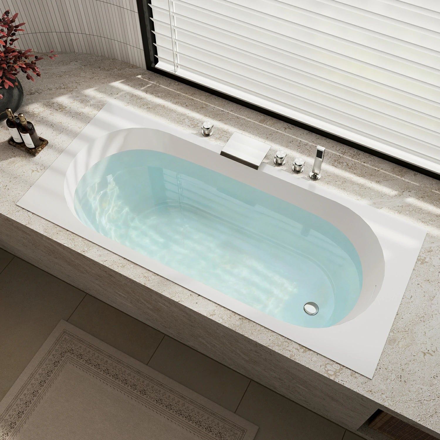67" Solid Surface Drop-In Soaking Bathtub with Matte White