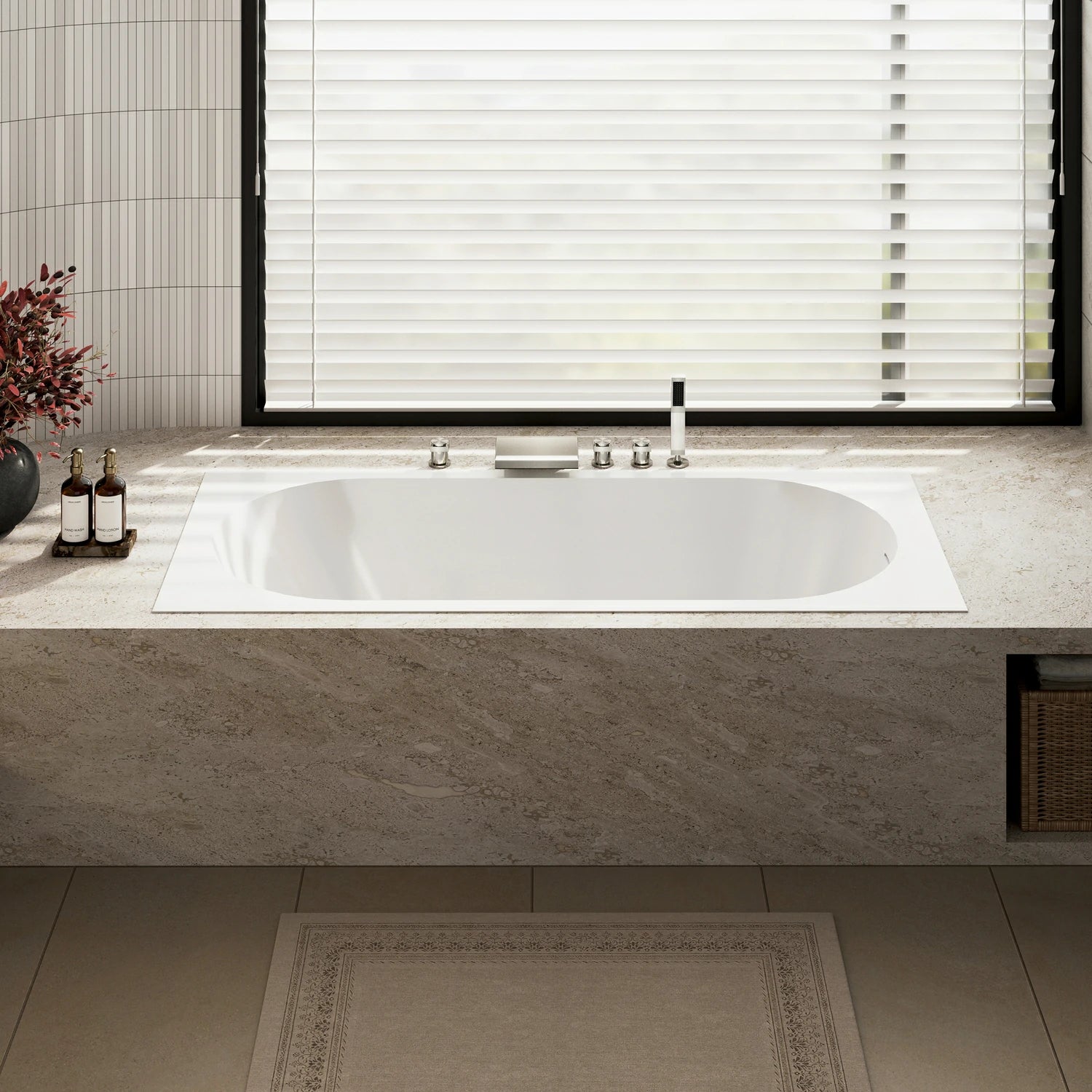 67" Solid Surface Drop-In Soaking Bathtub with Matte White