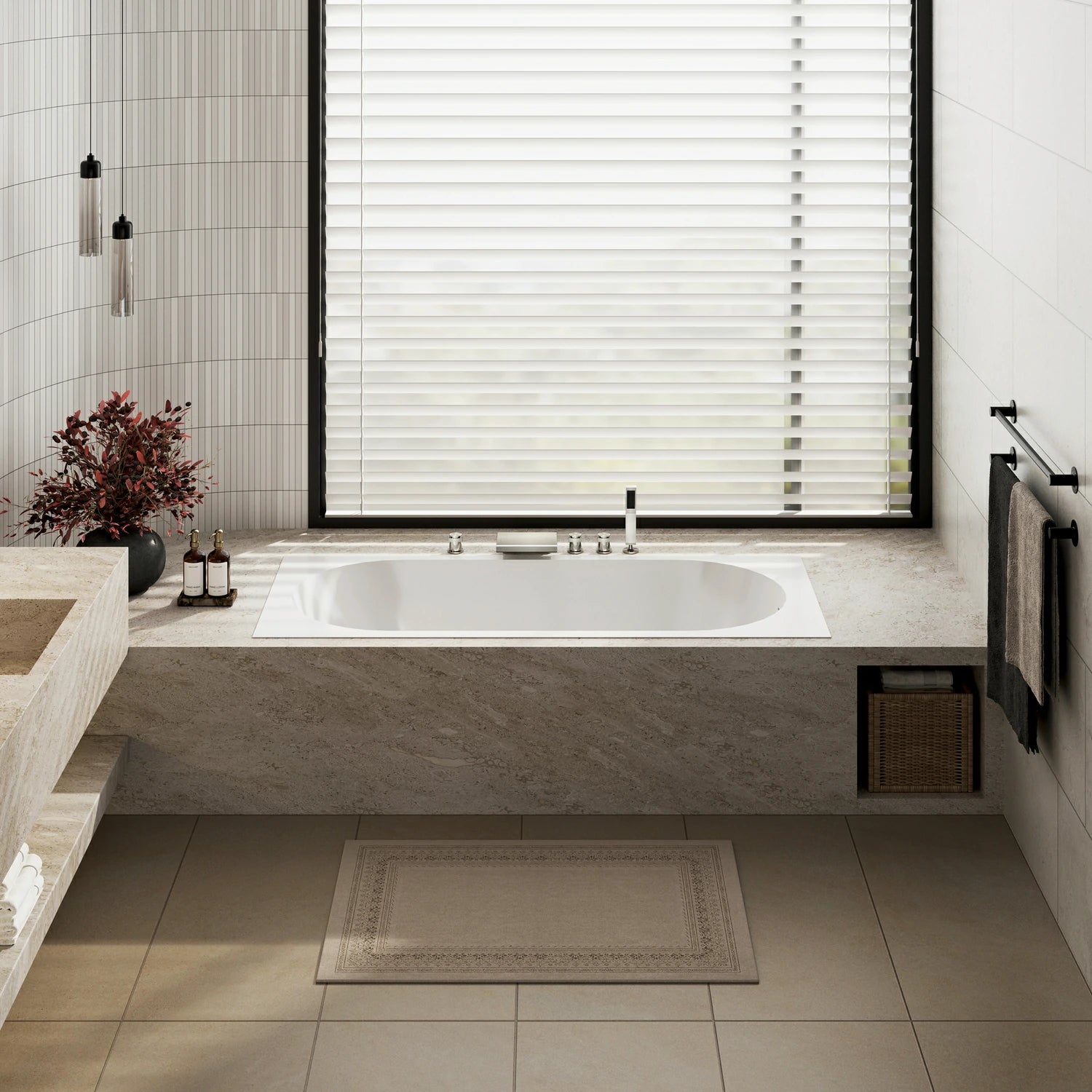 67" Solid Surface Drop-In Soaking Bathtub with Matte White