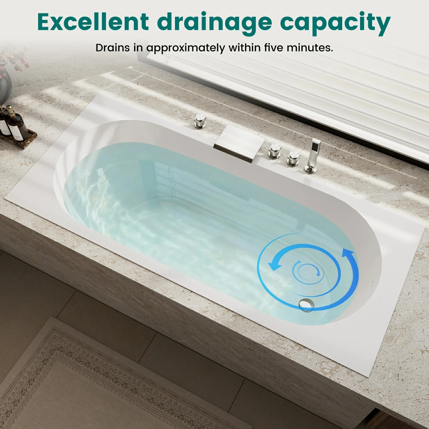 67" Solid Surface Drop-In Soaking Bathtub with Matte White