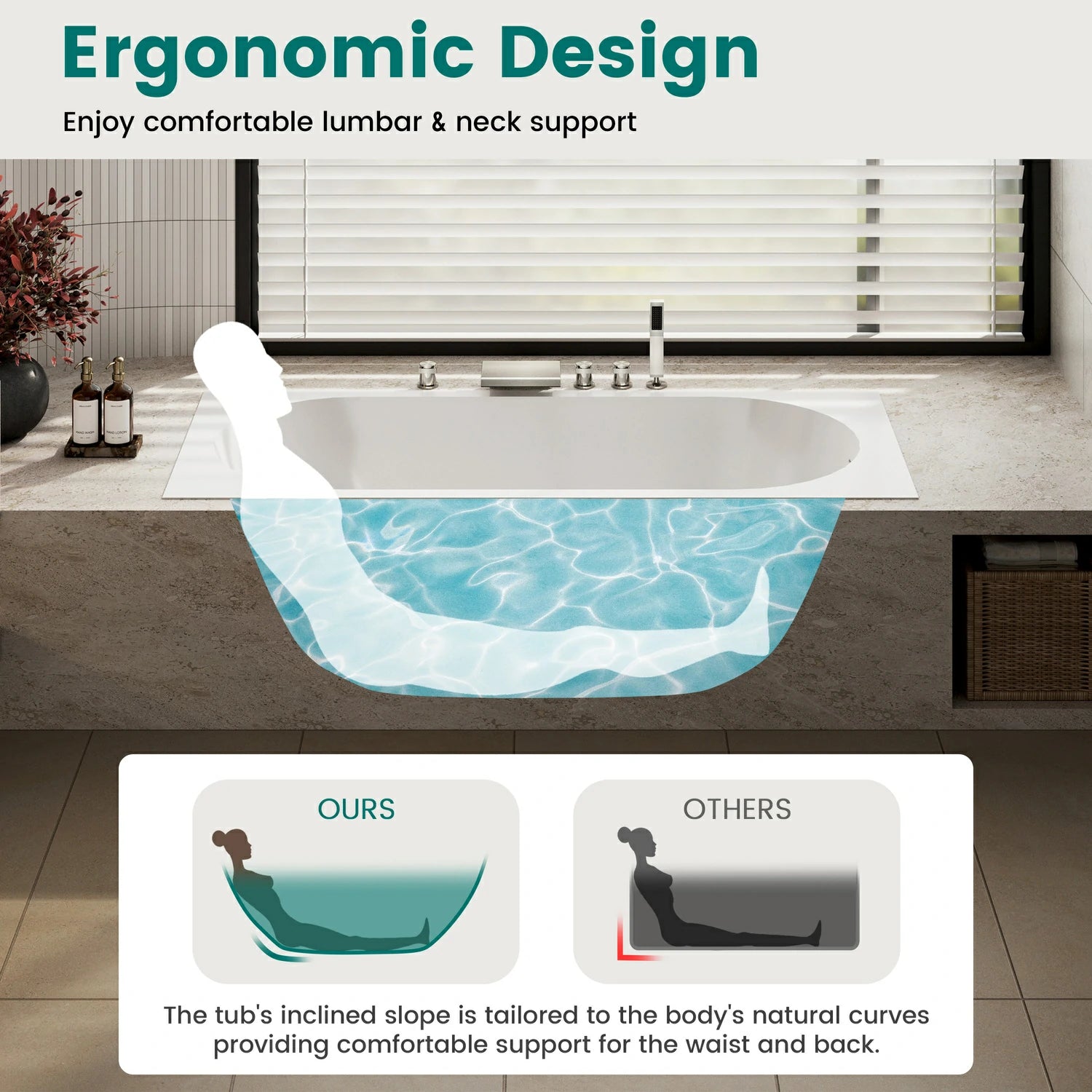 67" Solid Surface Drop-In Soaking Bathtub with Matte White