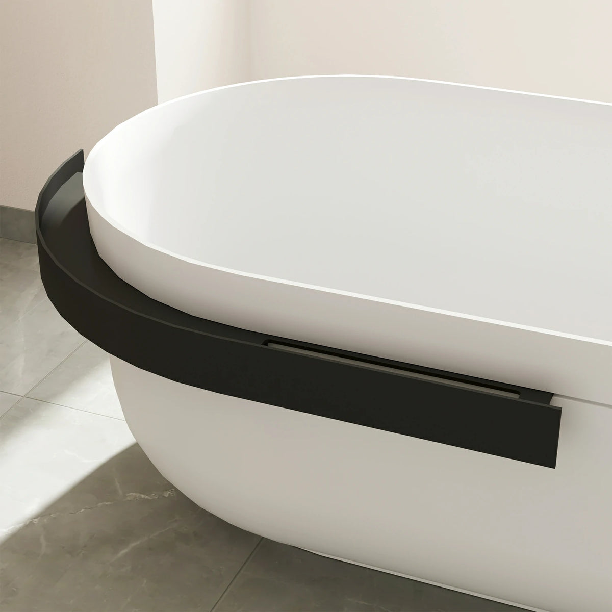 67" Solid Surface Freestanding Bathtub with Storage Shelf