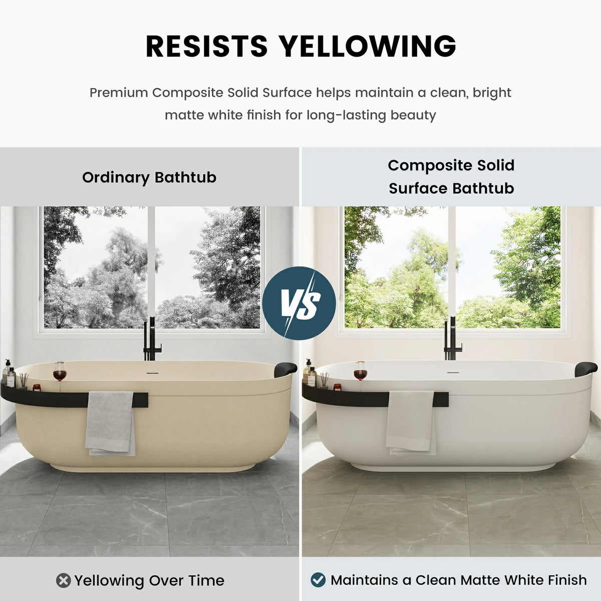 67" Solid Surface Freestanding Bathtub with Storage Shelf