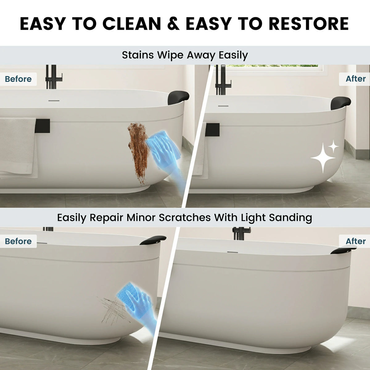 67" Solid Surface Freestanding Bathtub with Storage Shelf