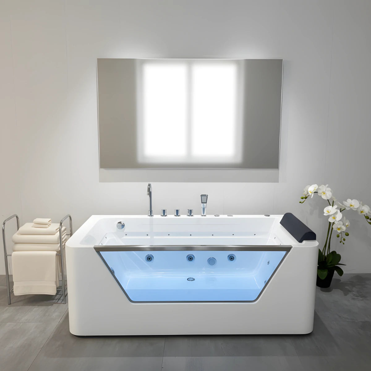 67" Whirlpool Bathtub with 7 Hydrotherapy Jets and Glass Panel