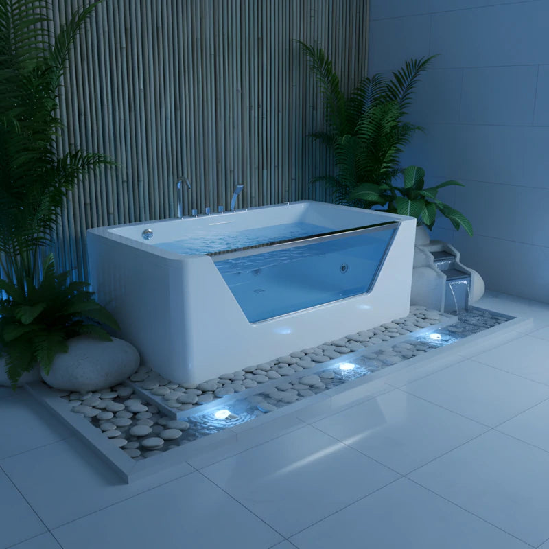 67" Whirlpool Bathtub with 7 Hydrotherapy Jets and Glass Panel