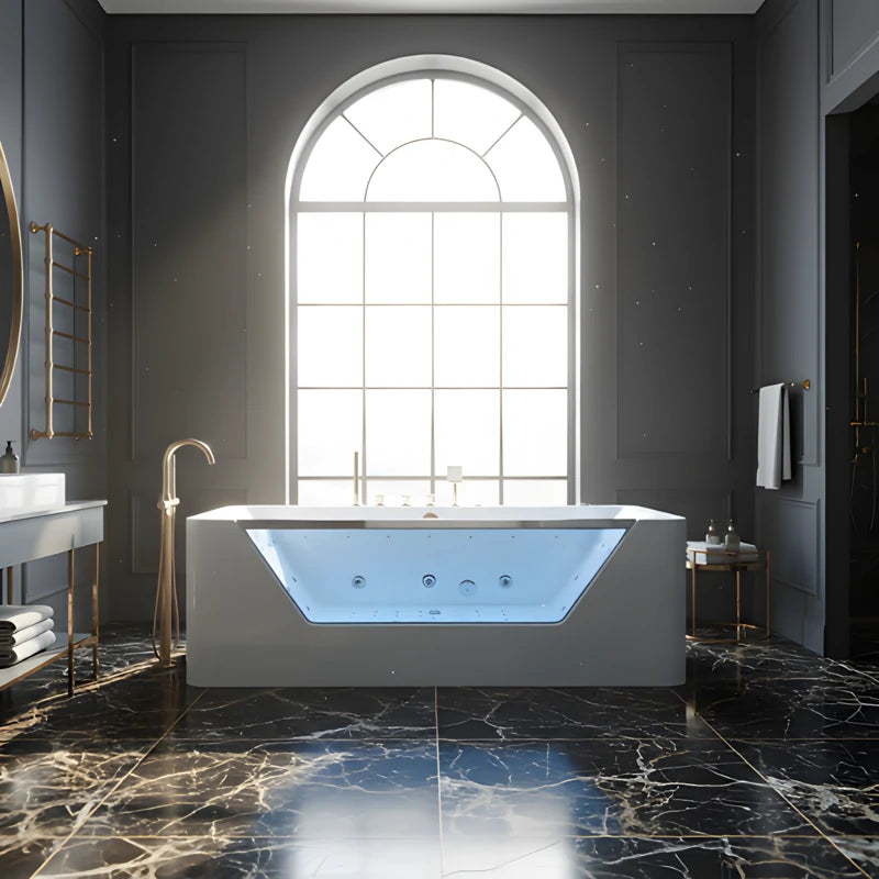 67" Whirlpool Bathtub with 7 Hydrotherapy Jets and Glass Panel
