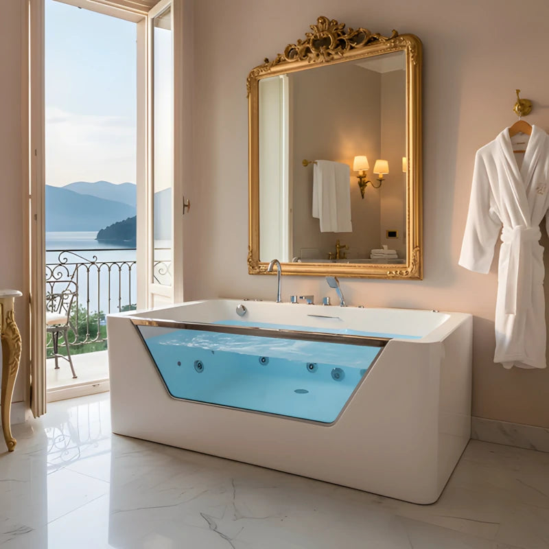 67" Whirlpool Bathtub with 7 Hydrotherapy Jets and Glass Panel