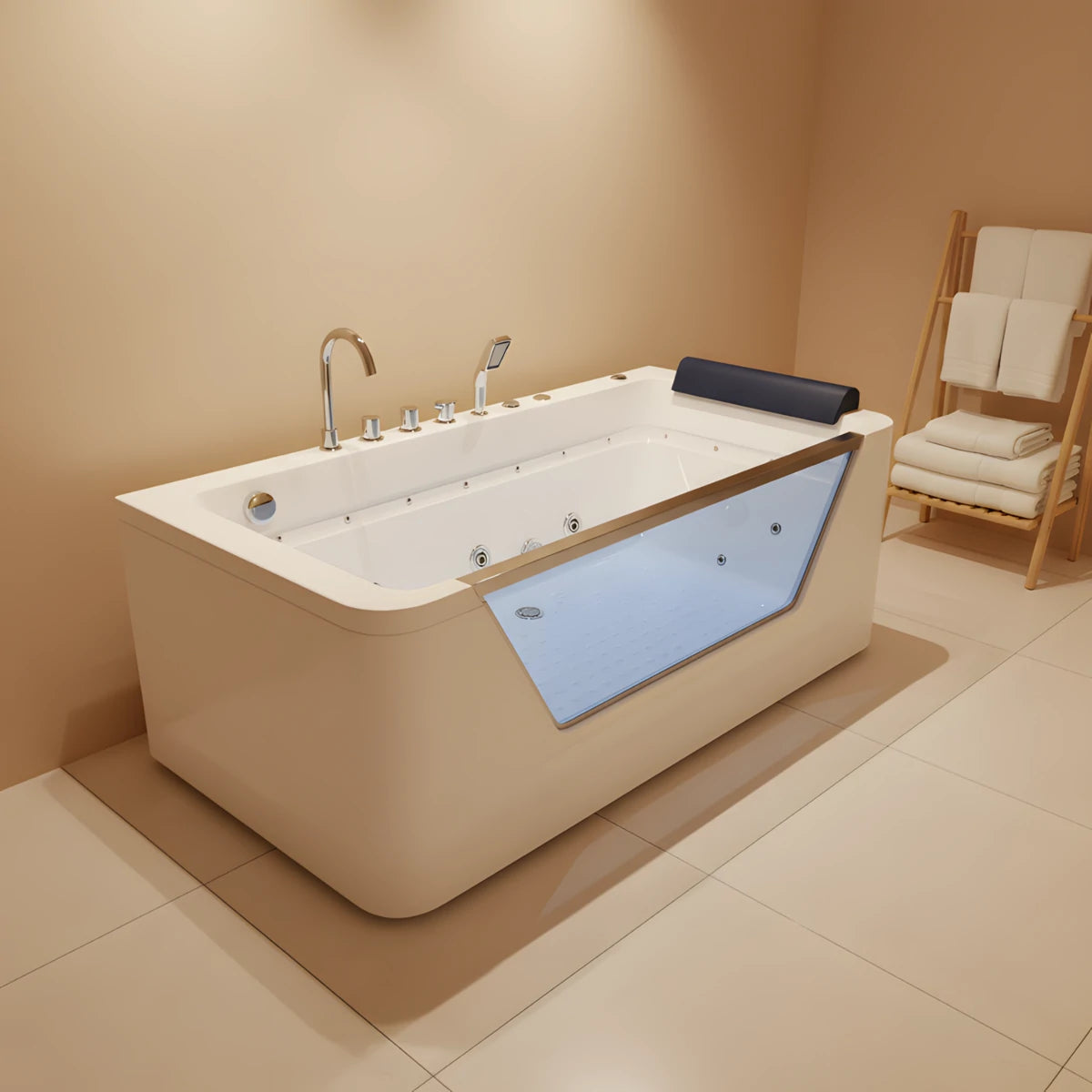 67" Whirlpool Bathtub with 7 Hydrotherapy Jets and Glass Panel